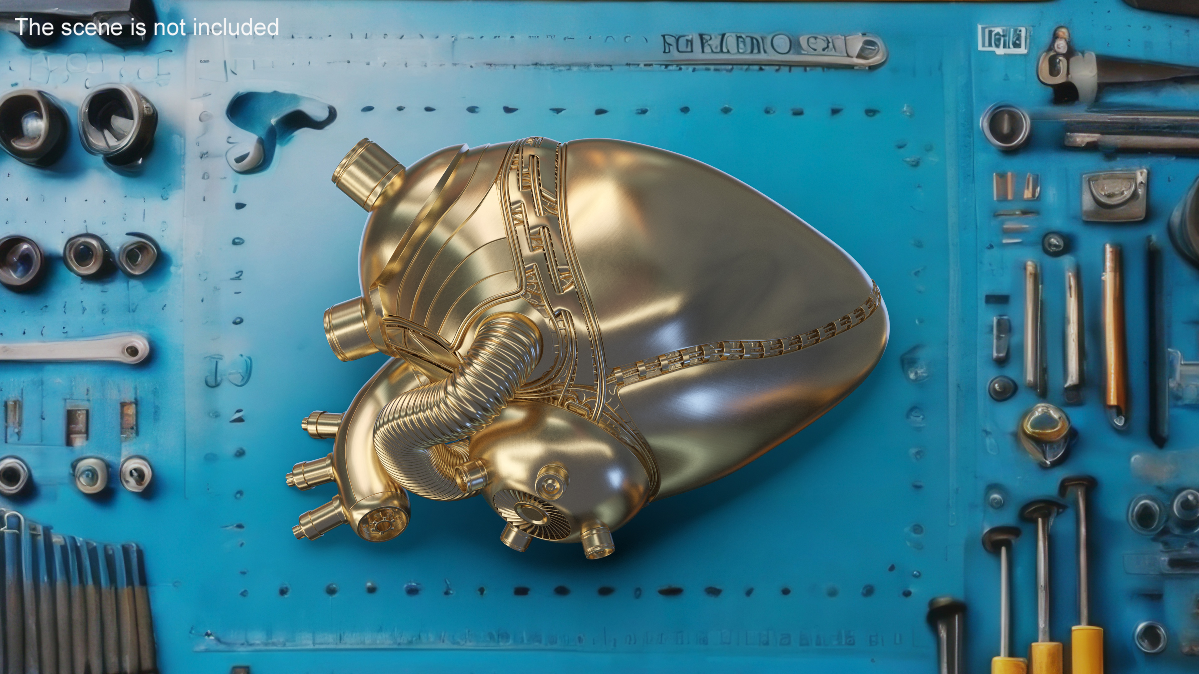 3D Golden Mechanical Heart model