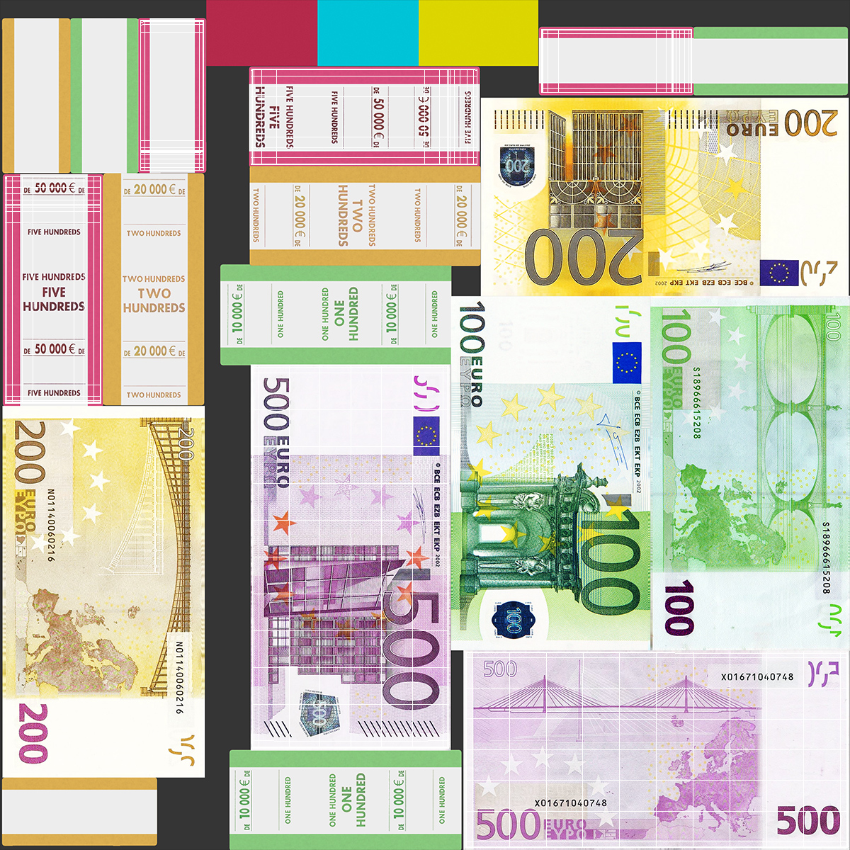 3D model 500 Euro Bundle Banknotes