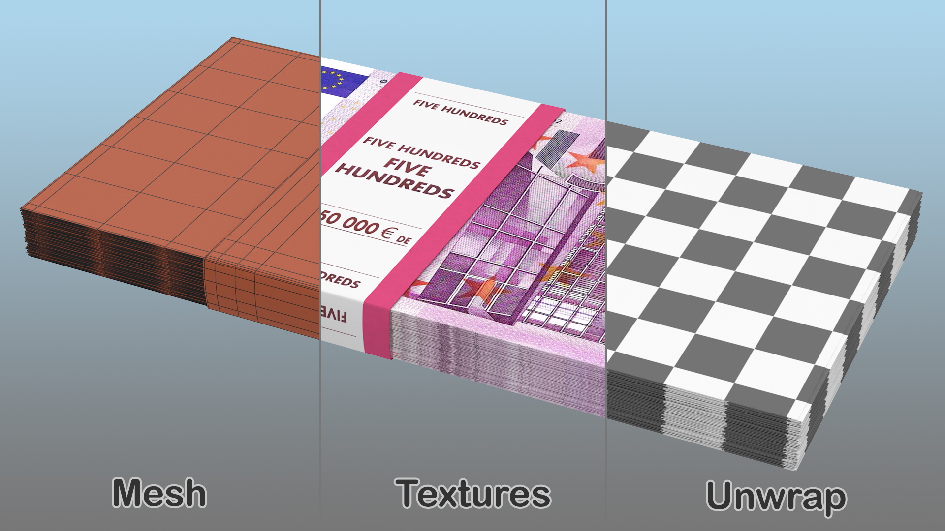 3D model 500 Euro Bundle Banknotes