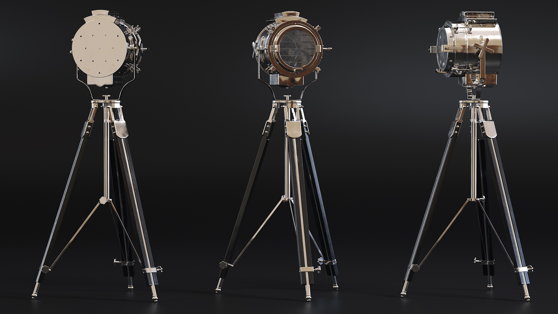 Theater Nautical Lamp Black Tripod 3D model