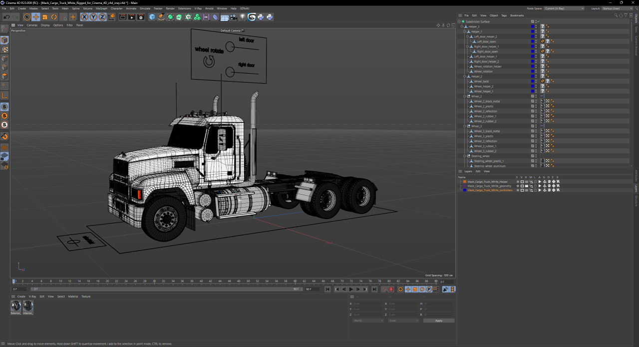 3D Mack Cargo Truck White Rigged for Cinema 4D model