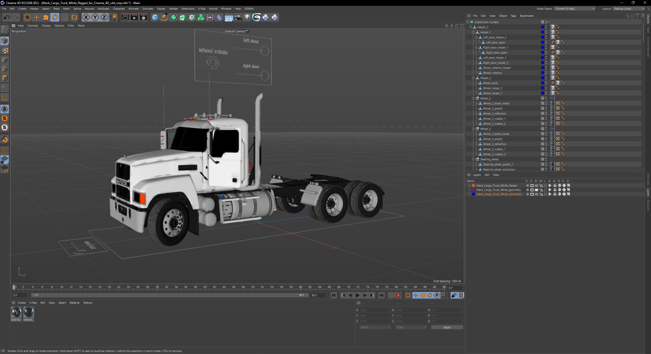 3D Mack Cargo Truck White Rigged for Cinema 4D model