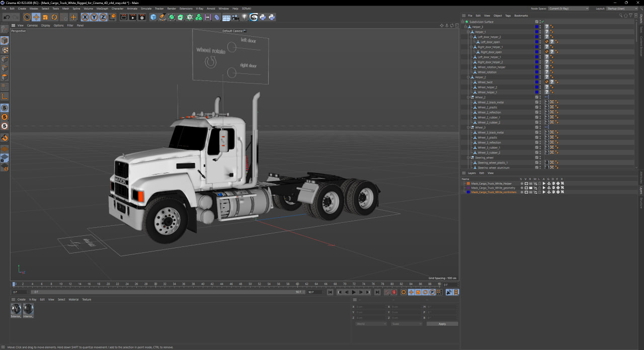 3D Mack Cargo Truck White Rigged for Cinema 4D model