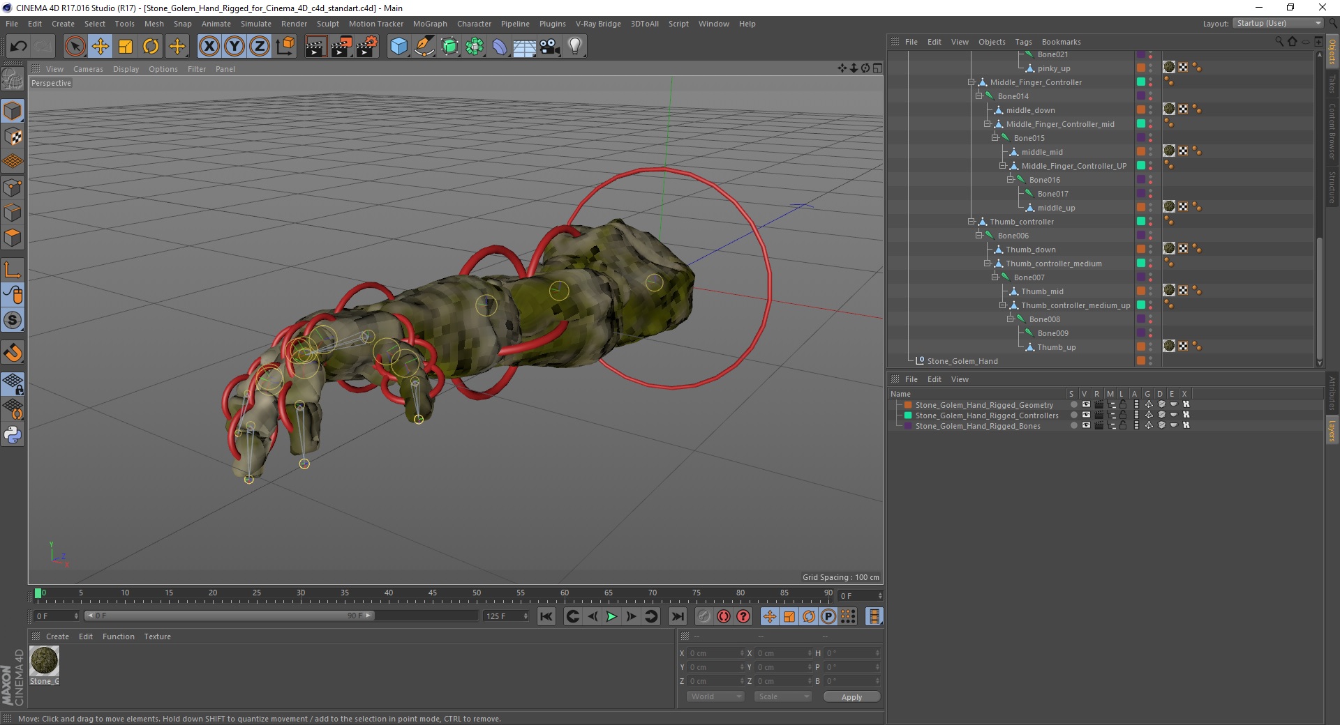 Stone Golem Hand Rigged for Cinema 4D 3D