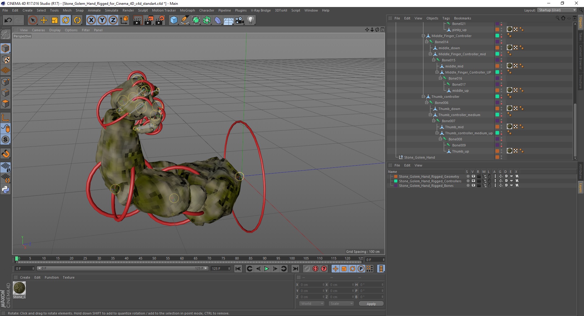 Stone Golem Hand Rigged for Cinema 4D 3D