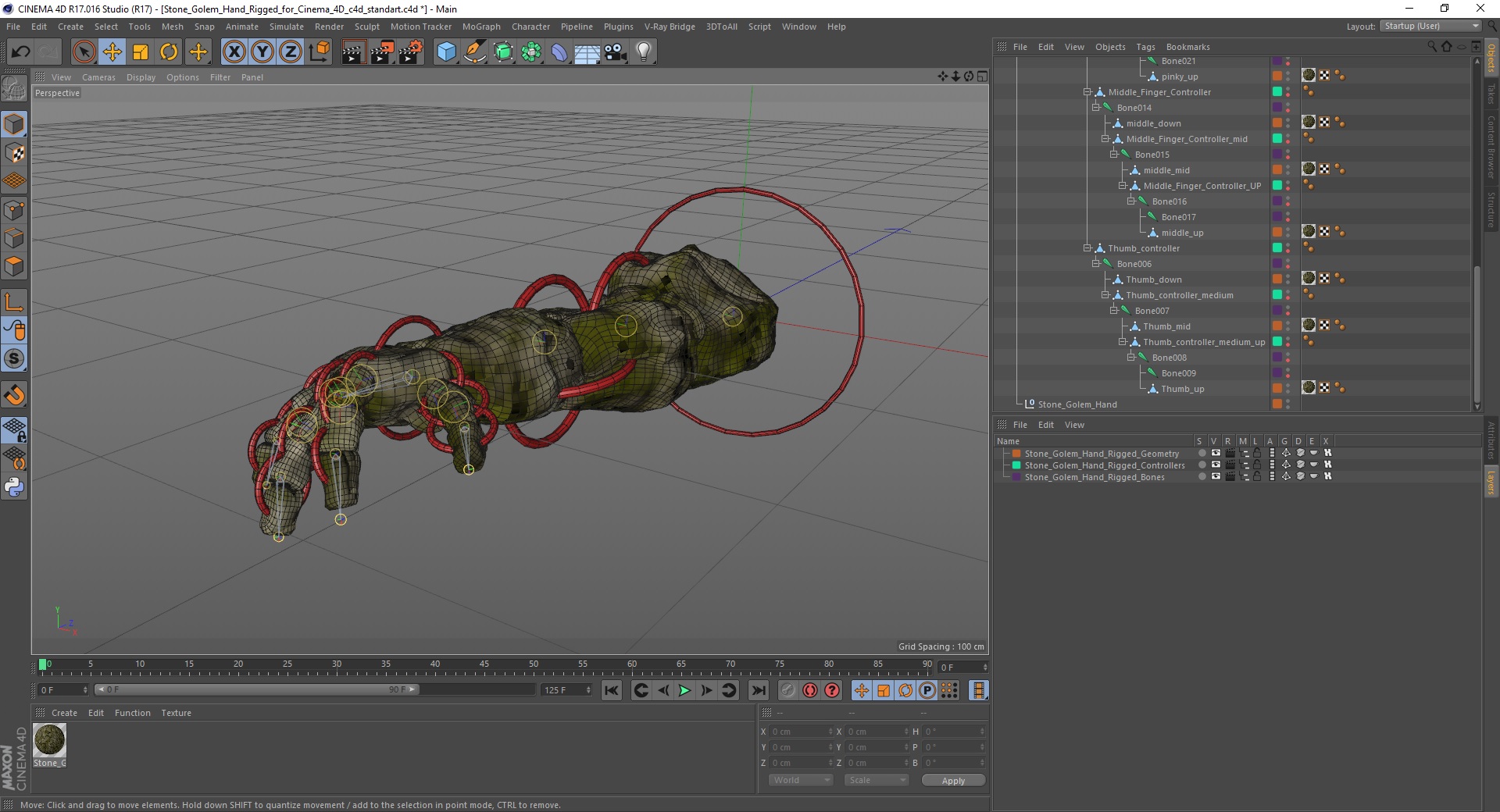 Stone Golem Hand Rigged for Cinema 4D 3D