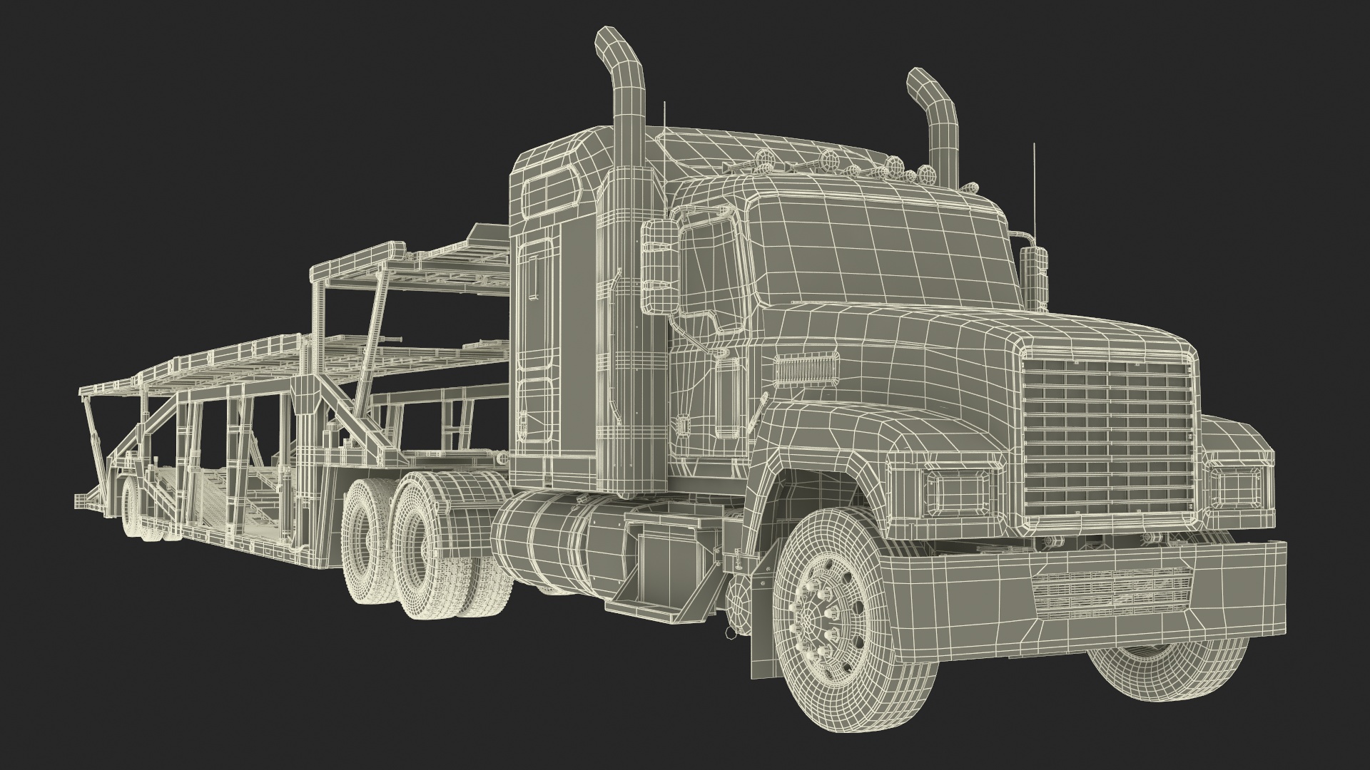 Freight Truck with Car Hauler Trailer 3D