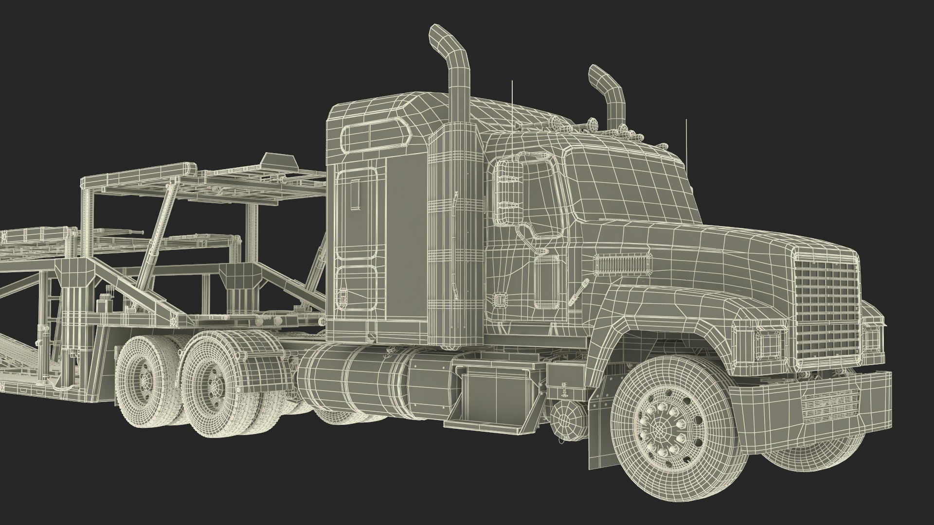 Freight Truck with Car Hauler Trailer 3D