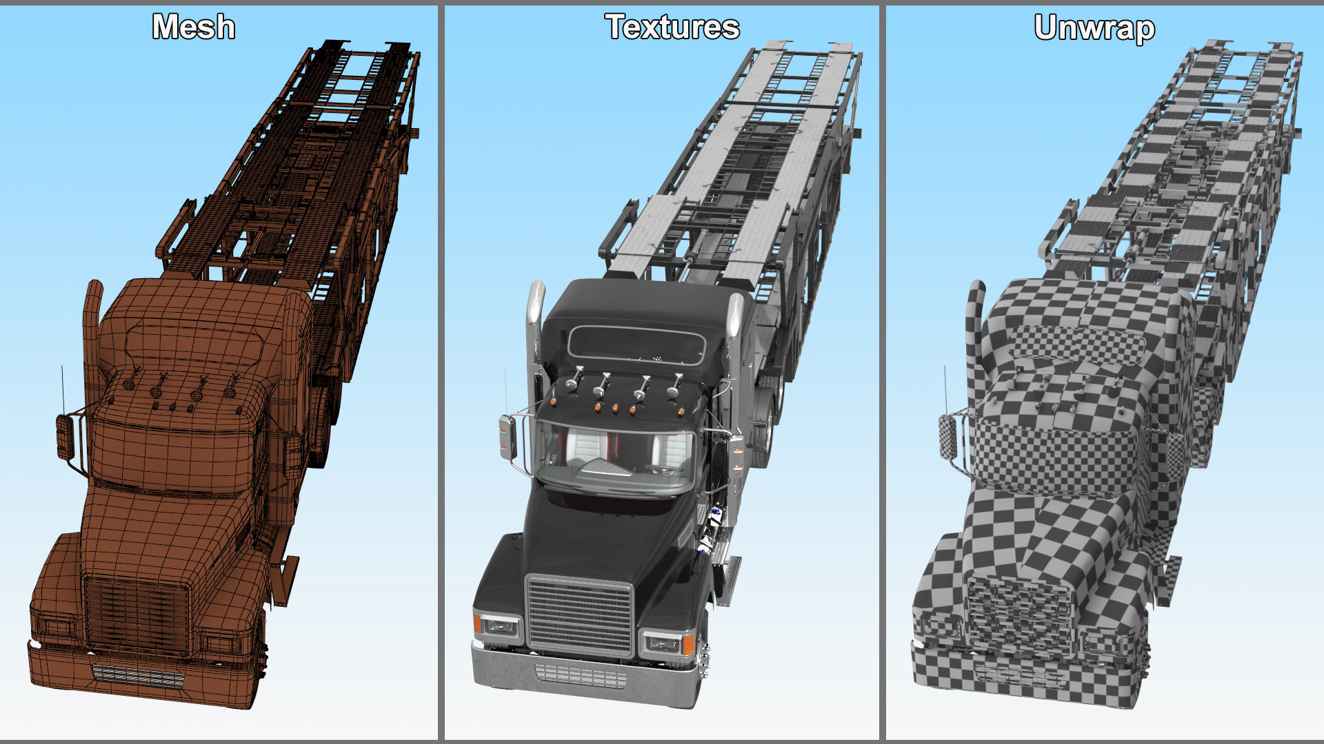 Freight Truck with Car Hauler Trailer 3D