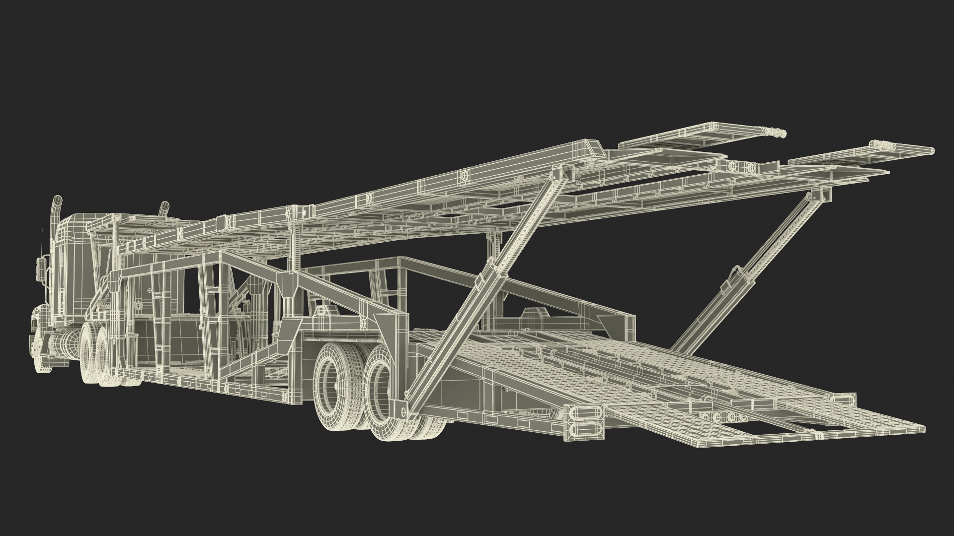 Freight Truck with Car Hauler Trailer 3D