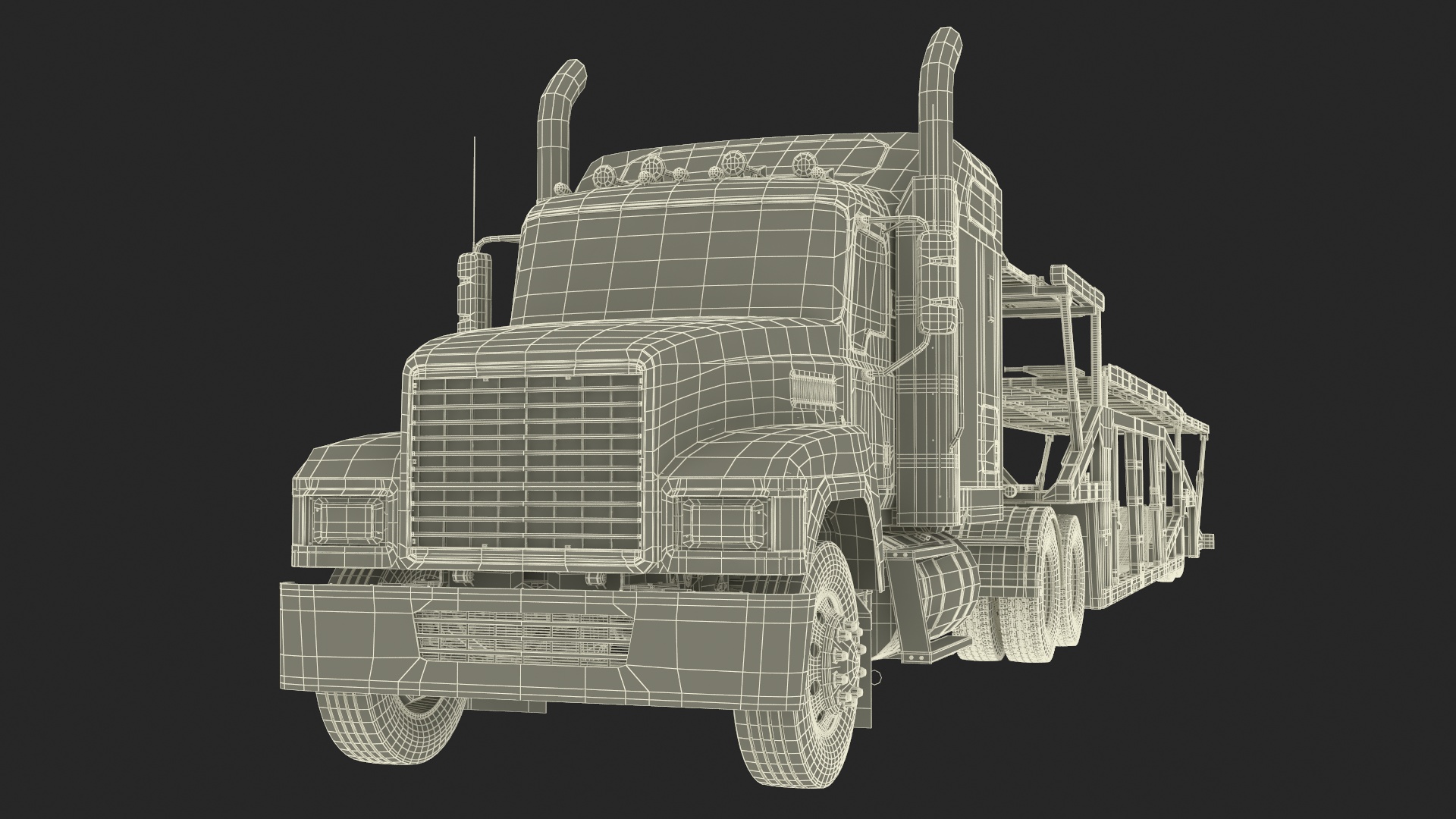 Freight Truck with Car Hauler Trailer 3D