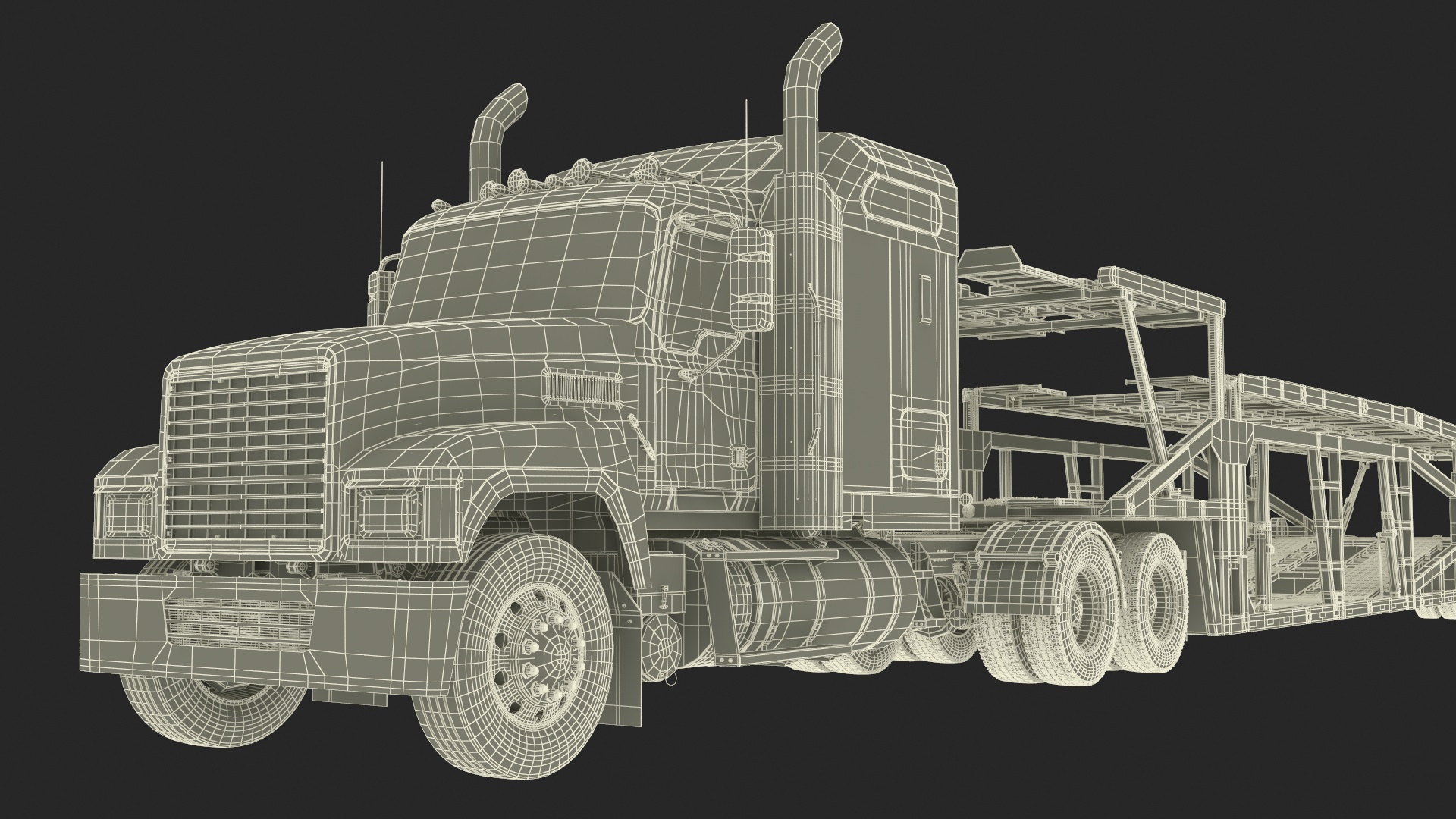 Freight Truck with Car Hauler Trailer 3D