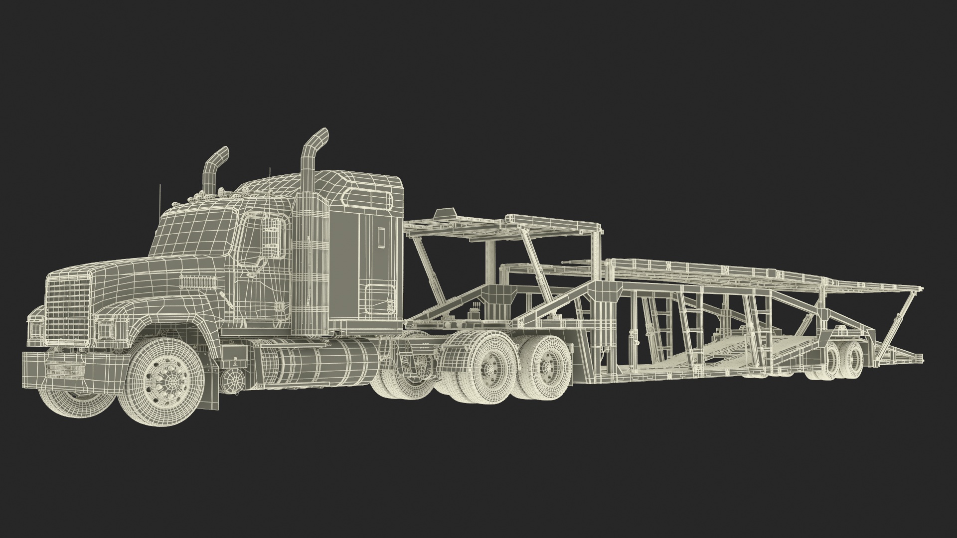 Freight Truck with Car Hauler Trailer 3D