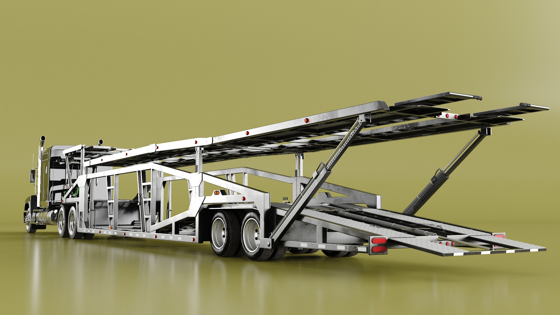 Freight Truck with Car Hauler Trailer 3D