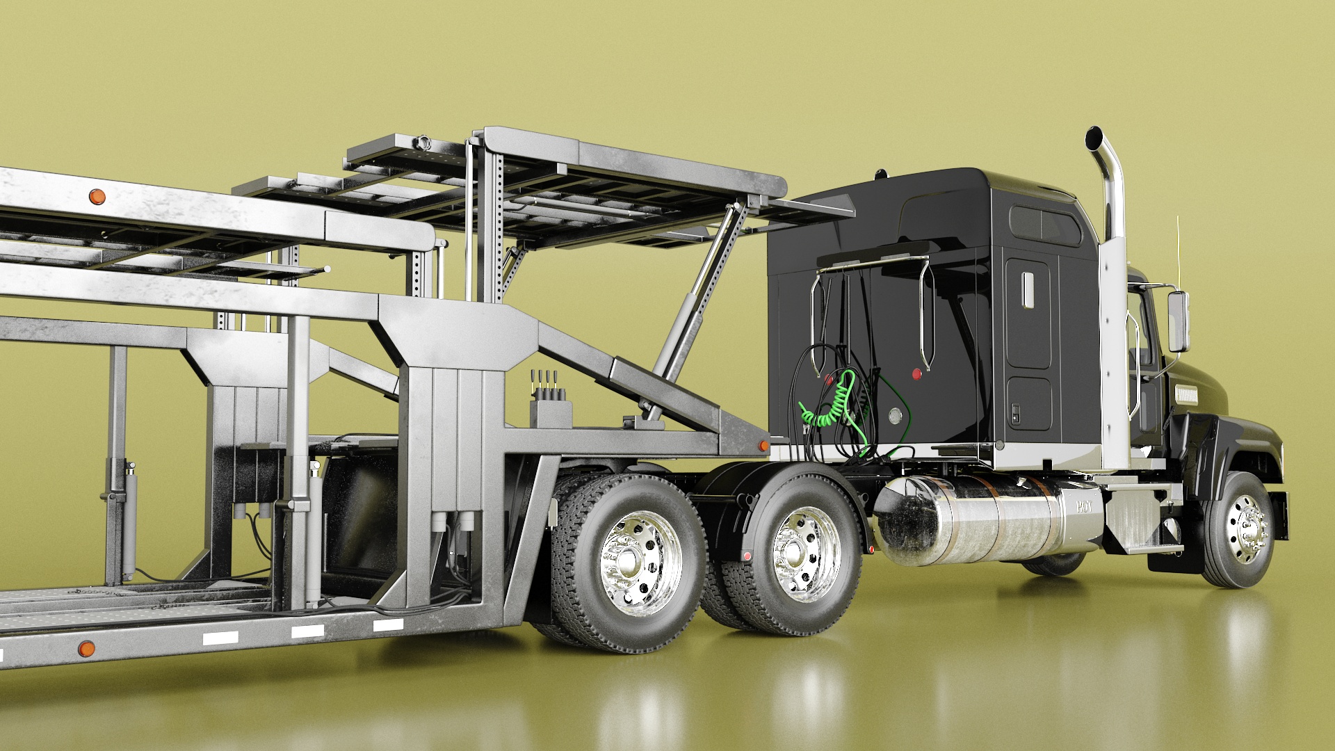 Freight Truck with Car Hauler Trailer 3D