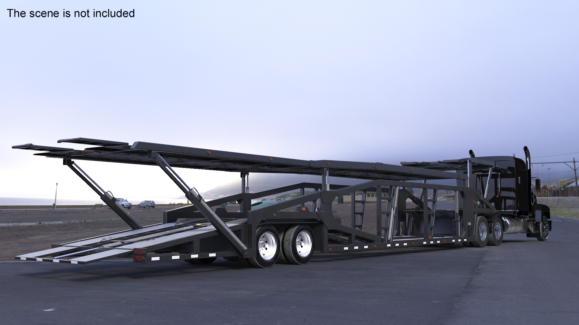 Freight Truck with Car Hauler Trailer 3D