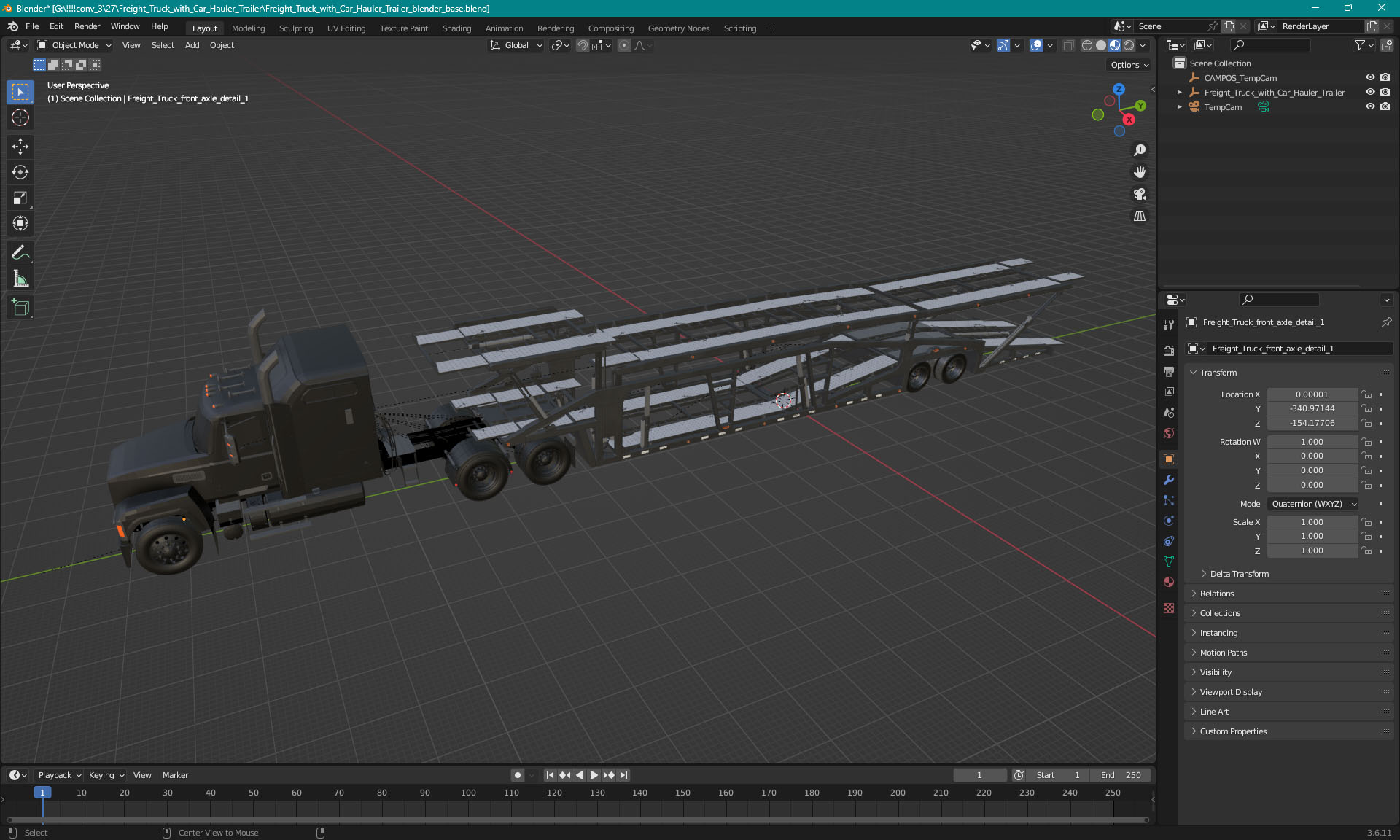 Freight Truck with Car Hauler Trailer 3D