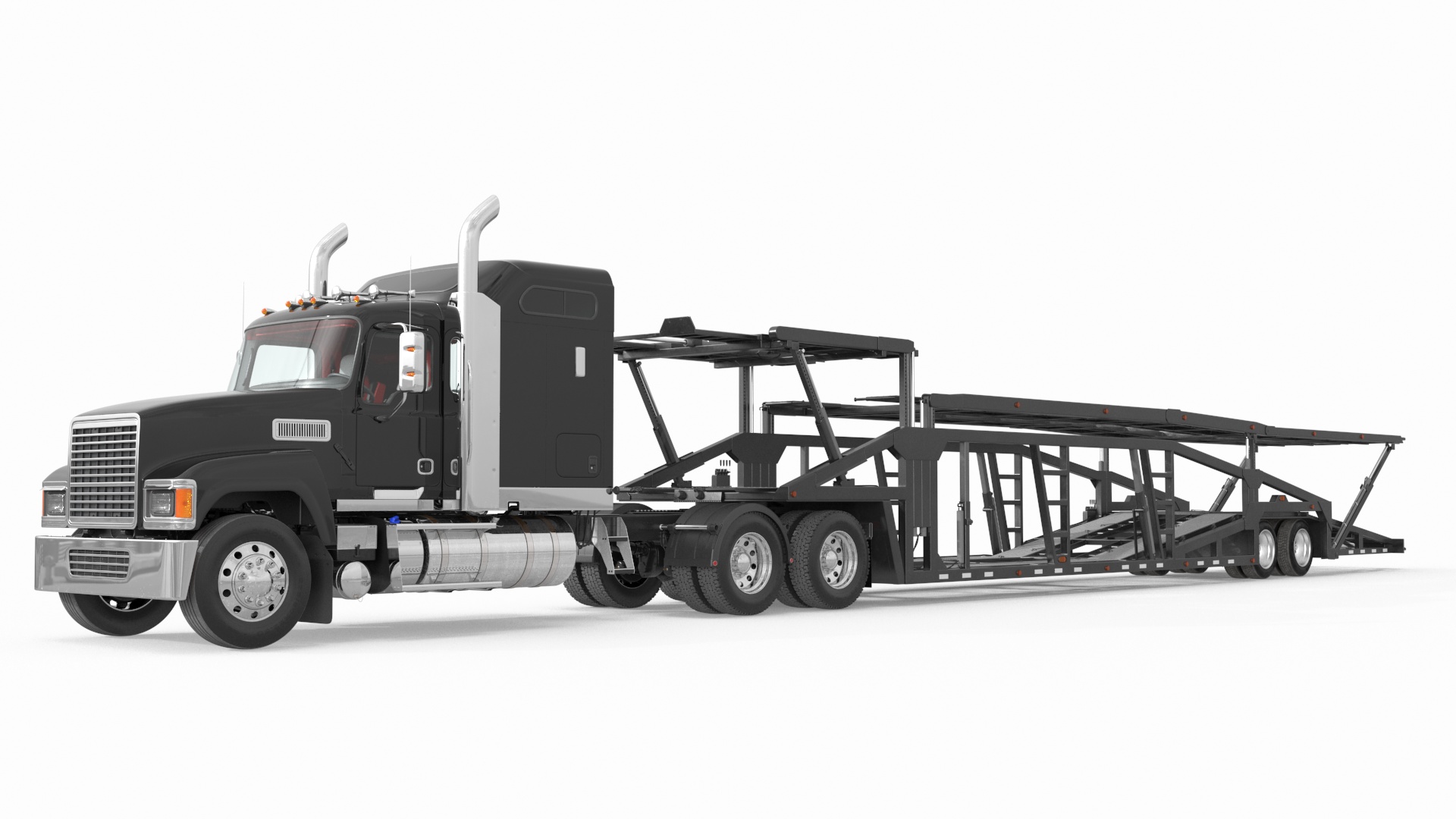 Freight Truck with Car Hauler Trailer 3D