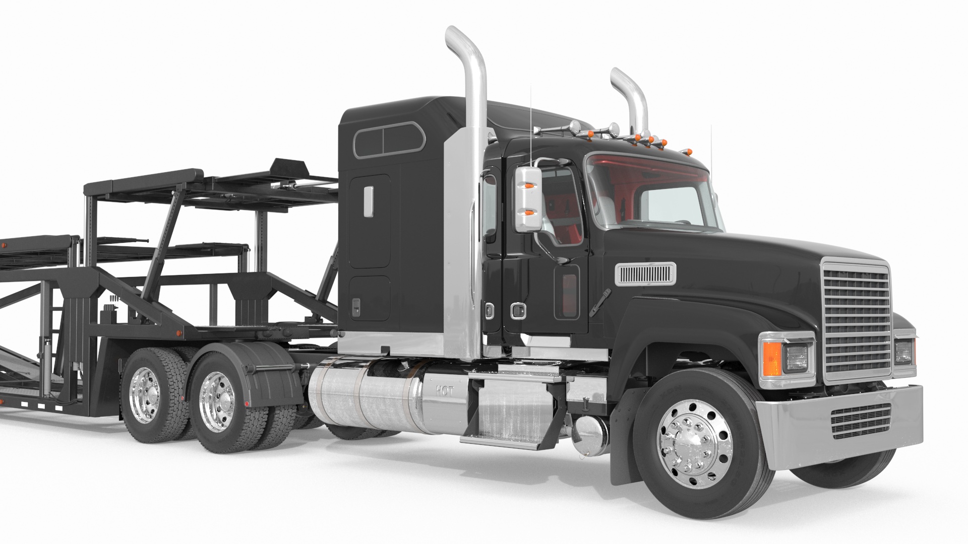 Freight Truck with Car Hauler Trailer 3D