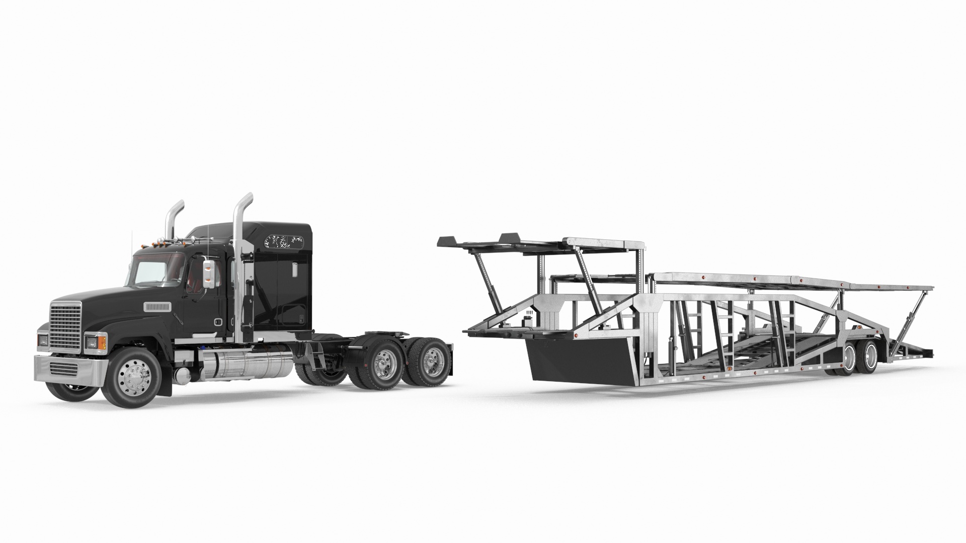 Freight Truck with Car Hauler Trailer 3D