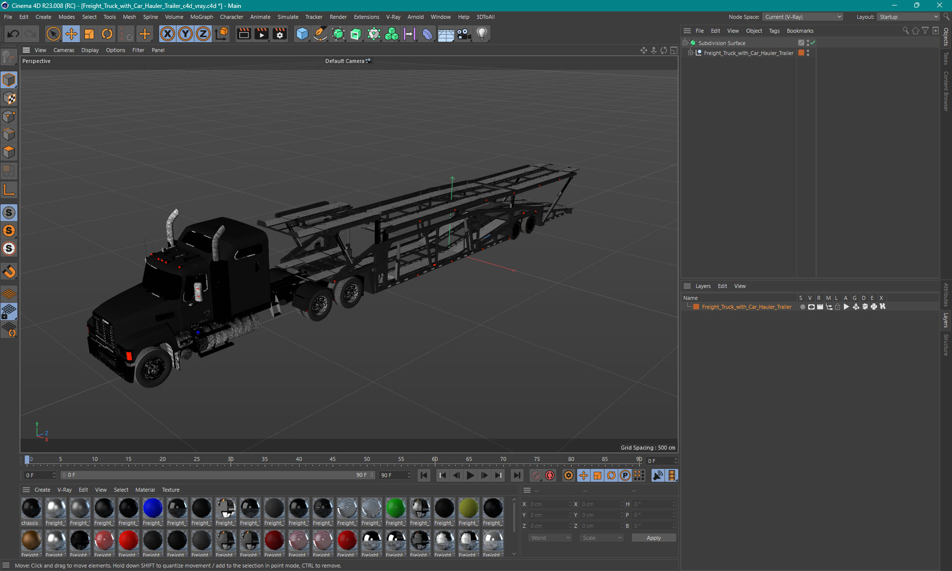 Freight Truck with Car Hauler Trailer 3D