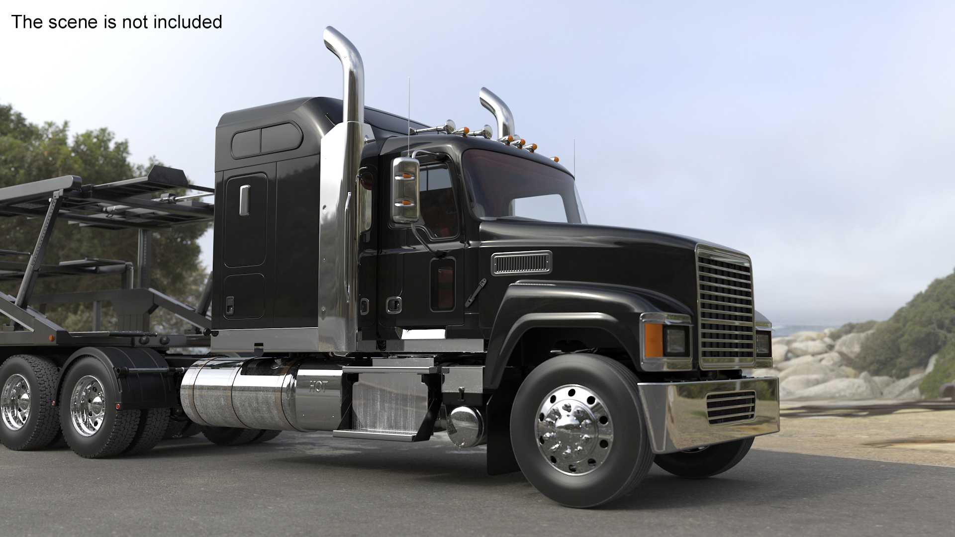 Freight Truck with Car Hauler Trailer 3D