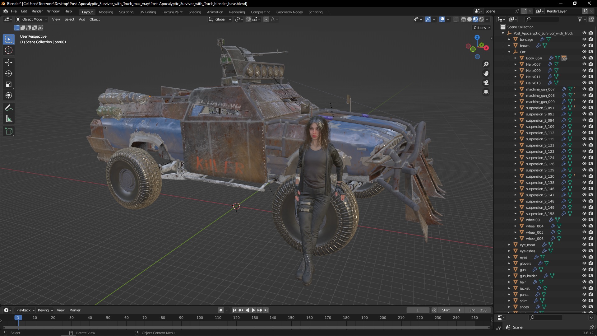 3D Post-Apocalyptic Survivor with Truck