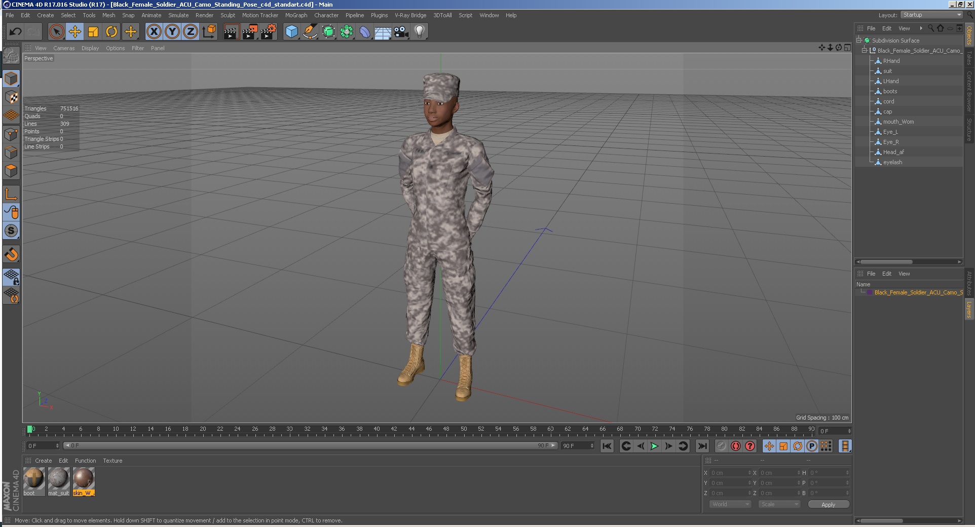 3D Black Female Soldier ACU Camo Standing Pose model