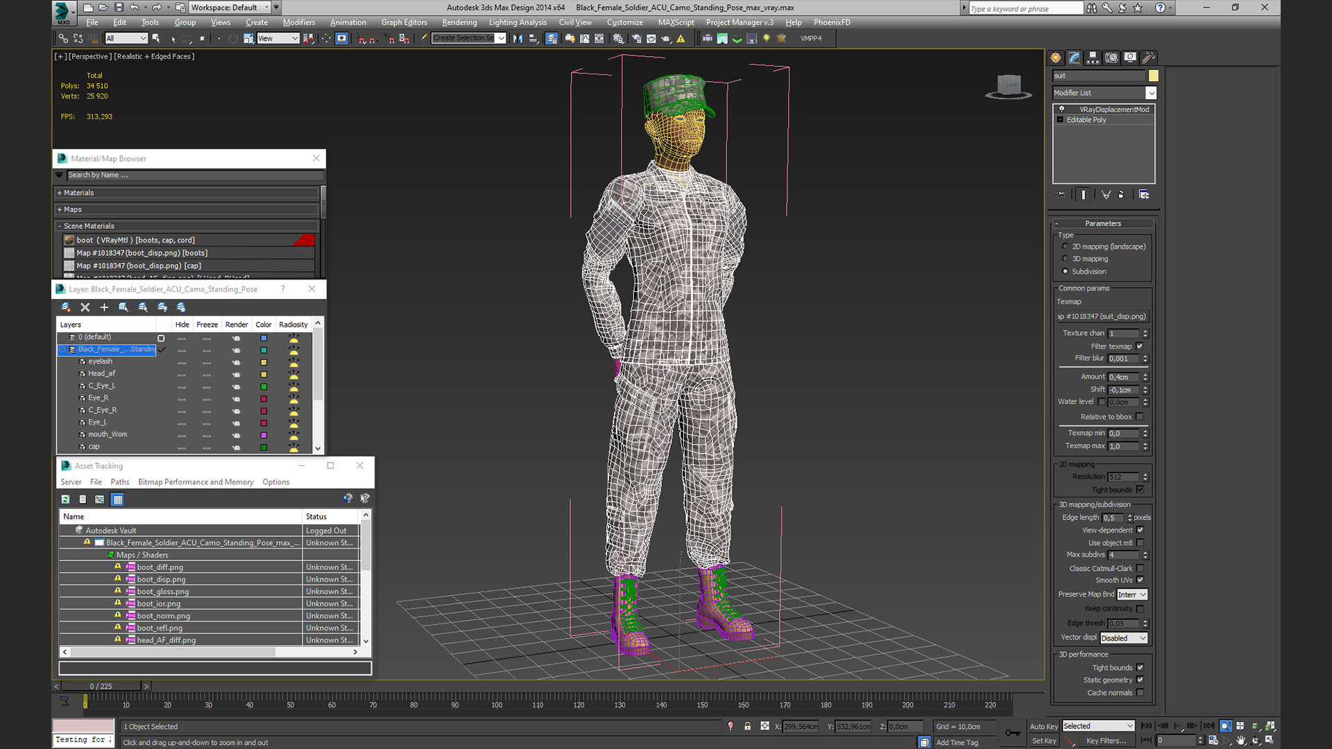 3D Black Female Soldier ACU Camo Standing Pose model