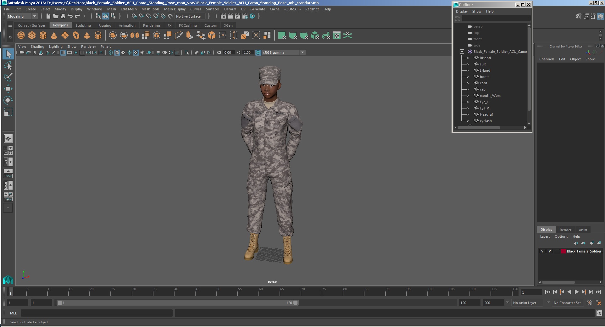 3D Black Female Soldier ACU Camo Standing Pose model