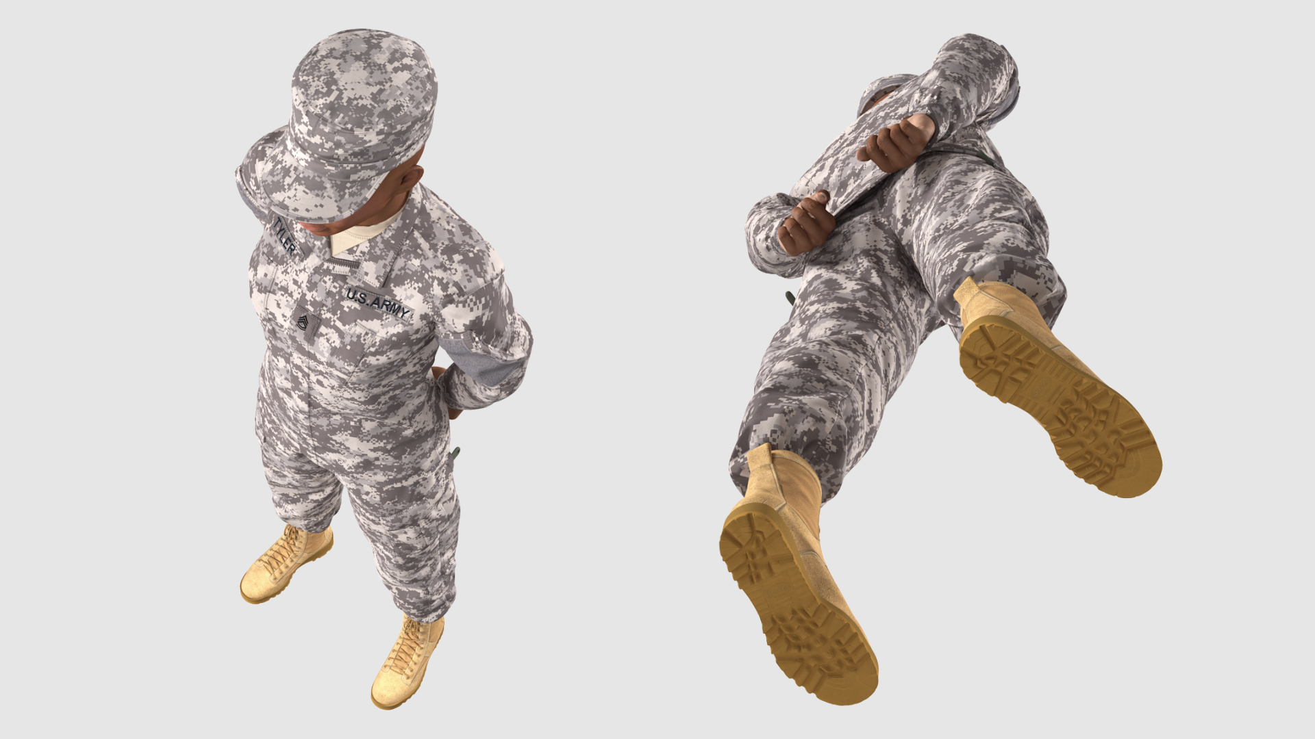 3D Black Female Soldier ACU Camo Standing Pose model