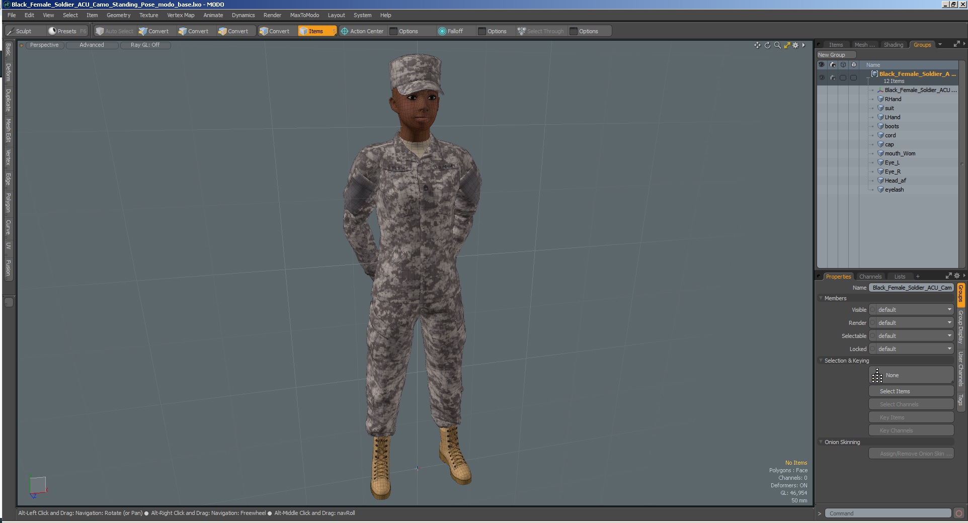 3D Black Female Soldier ACU Camo Standing Pose model