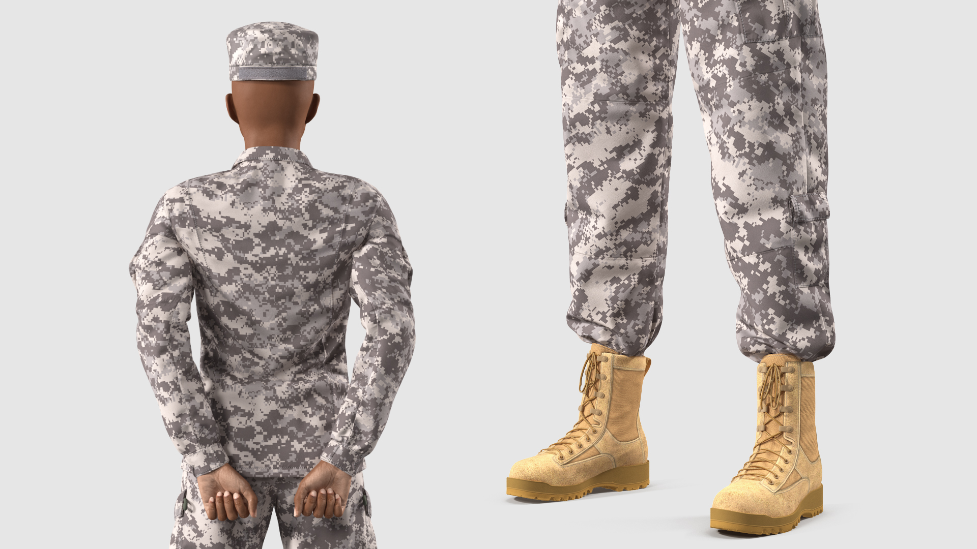 3D Black Female Soldier ACU Camo Standing Pose model