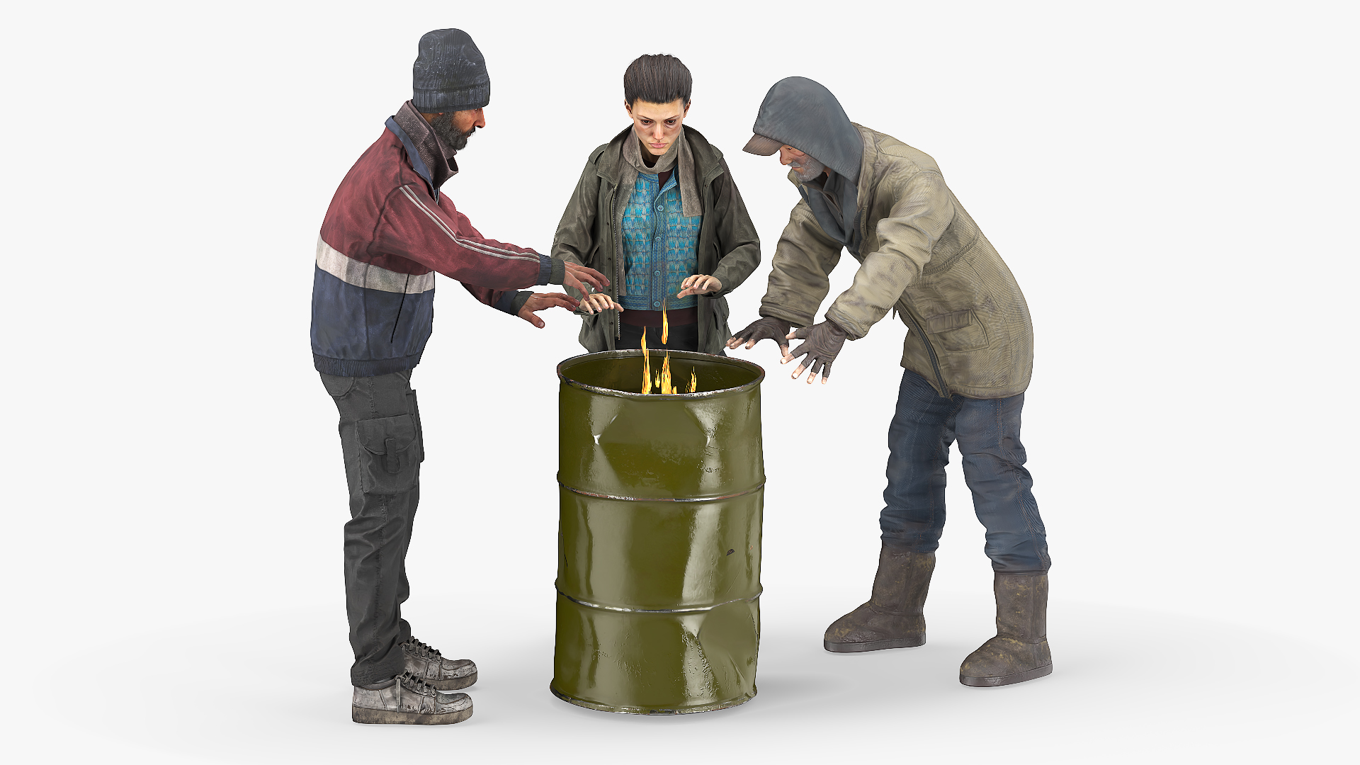 Homeless People Around Barrel Fire 3D model