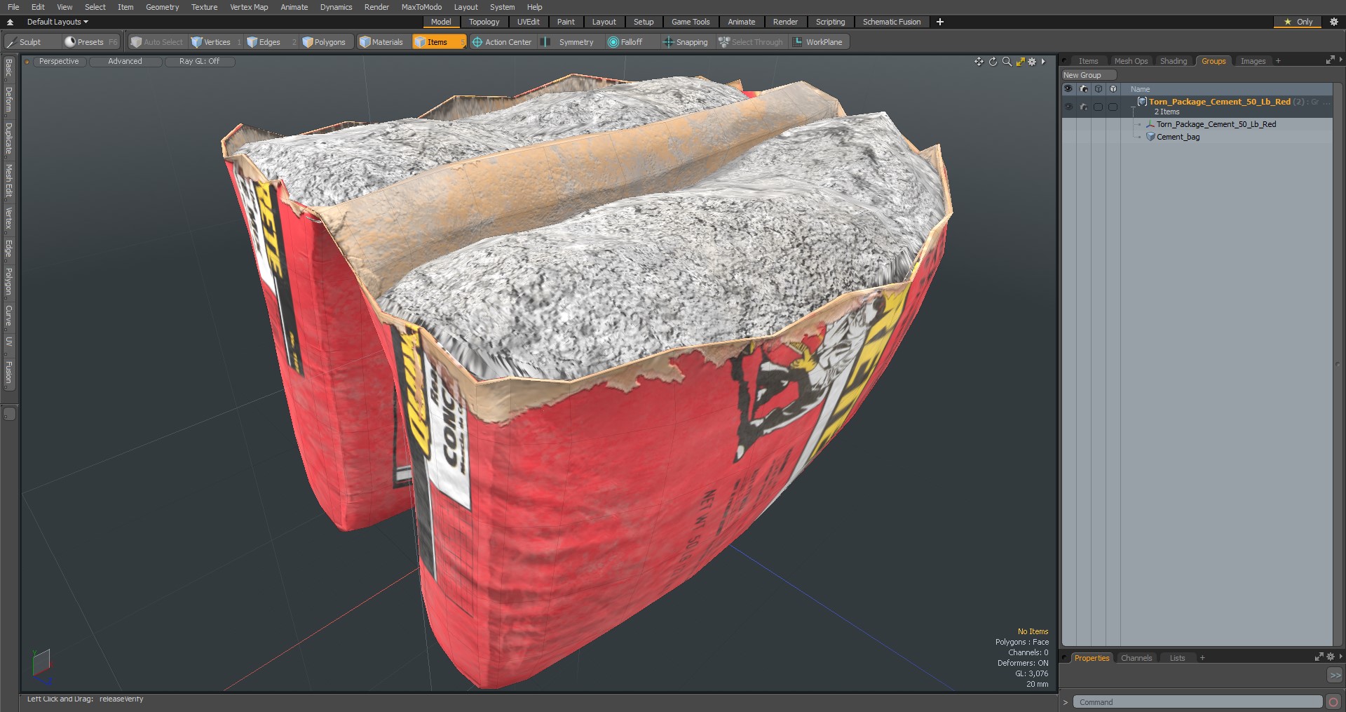 Torn Package Cement 50 Lb Red 3D model