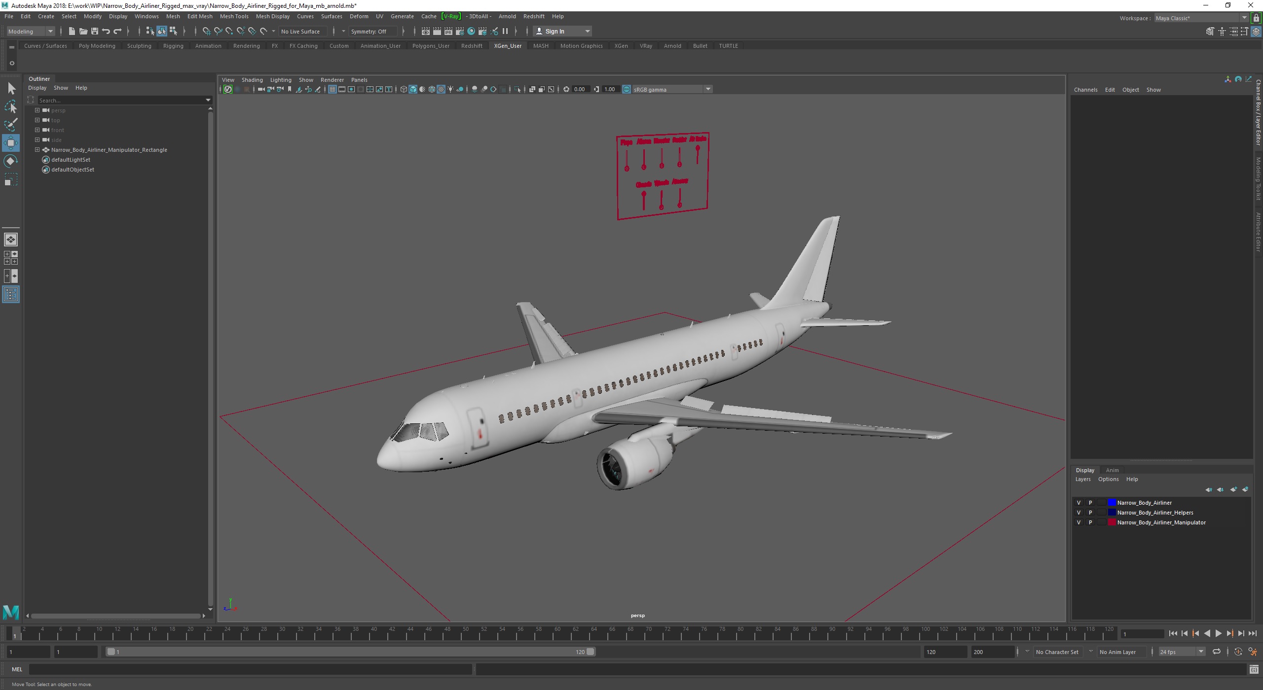 3D Narrow Body Airliner Rigged for Maya