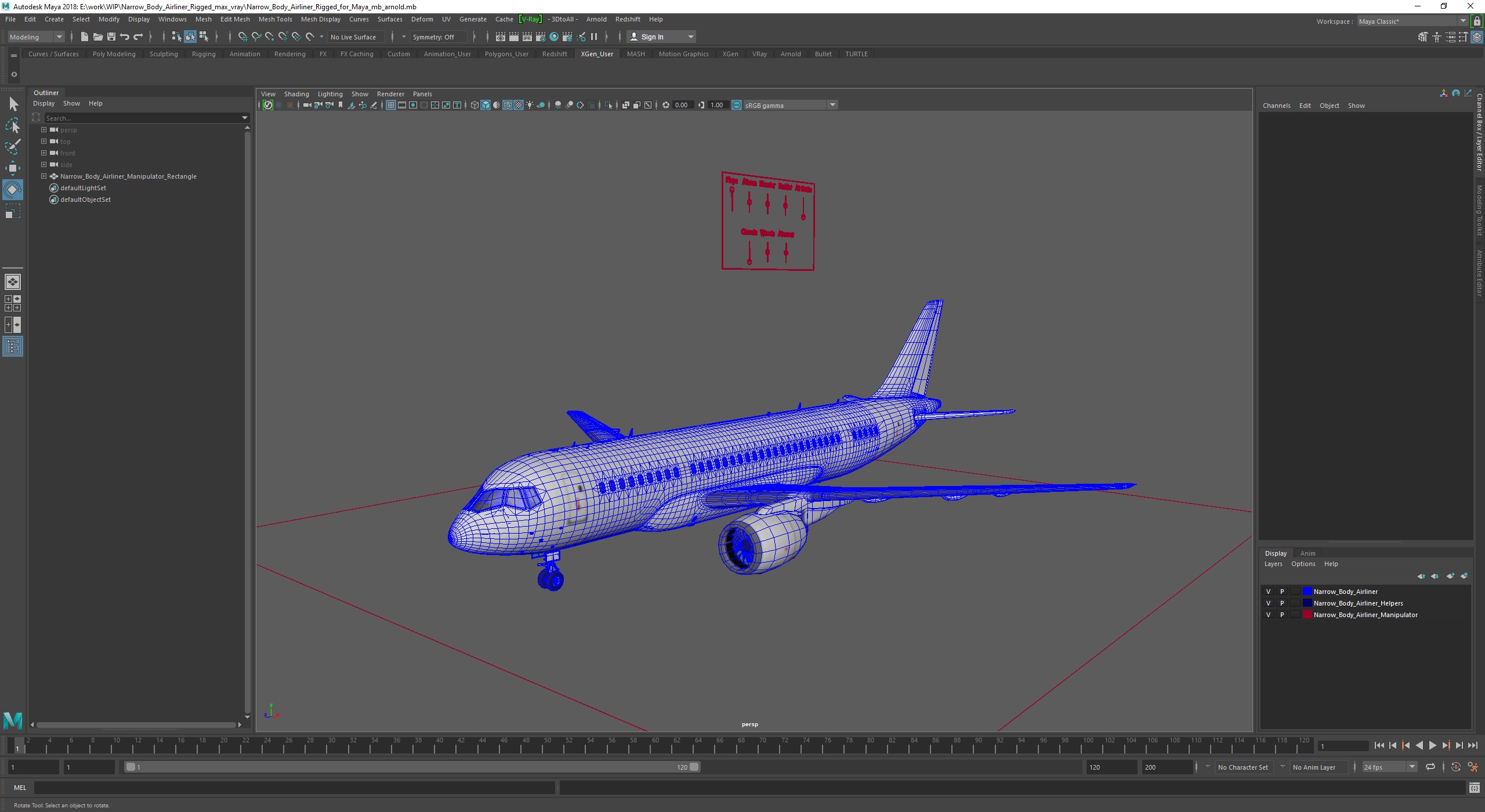 3D Narrow Body Airliner Rigged for Maya