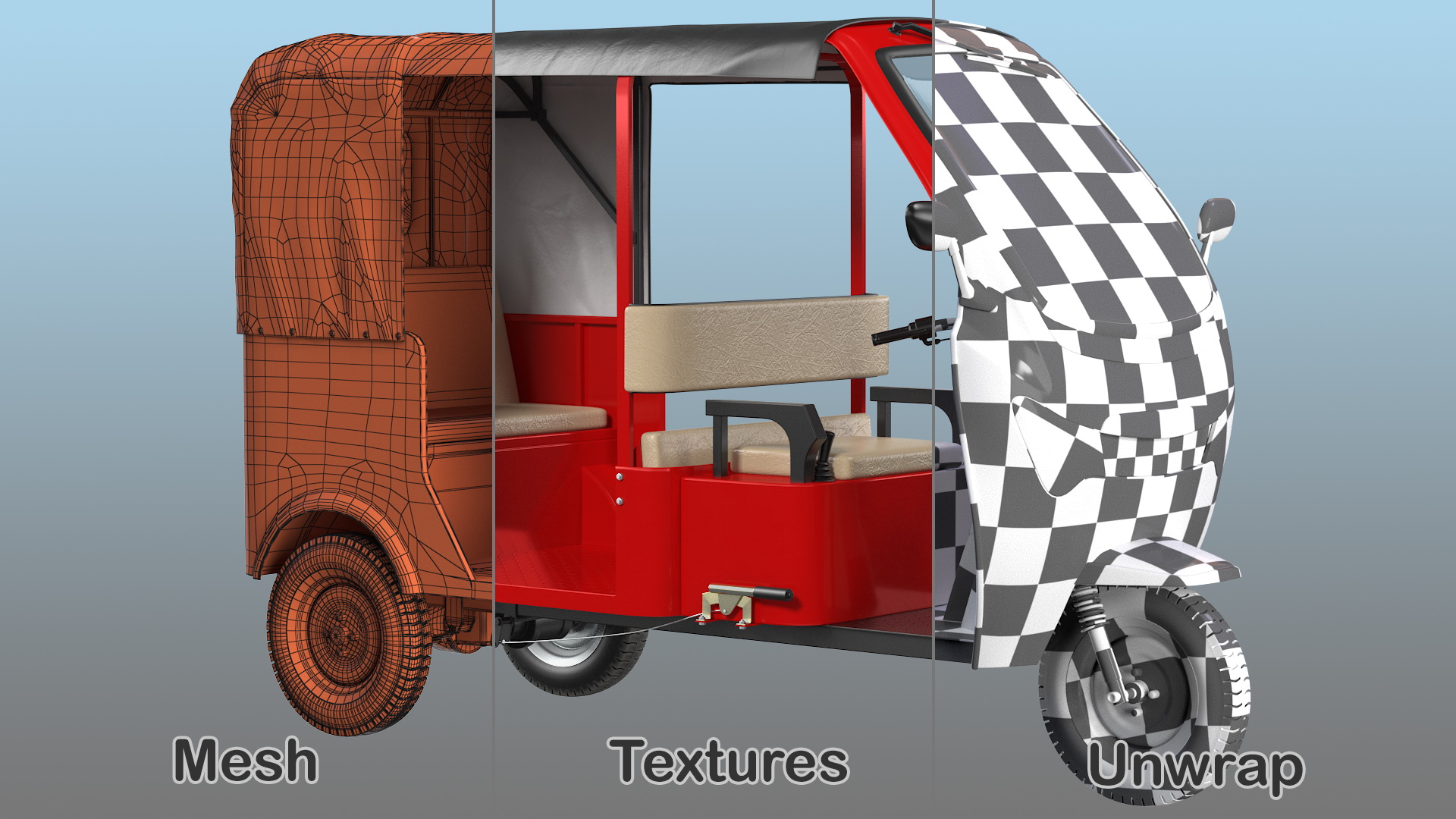 3D Electric Passenger Tricycle Rickshaw Rigged model