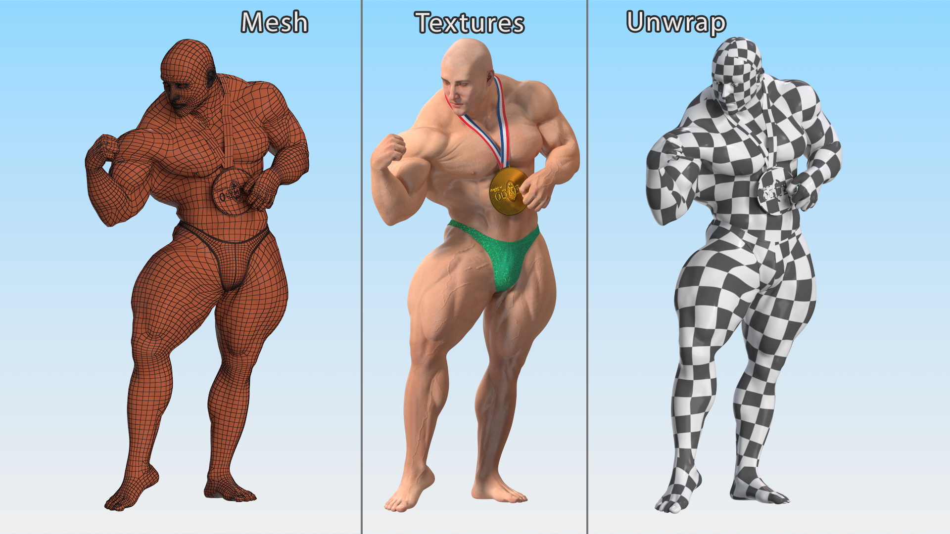 3D Bodybuilder Fitness Man Flexing Pose