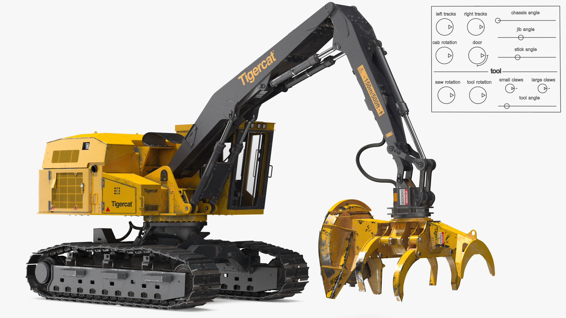 Tigercat 855D Tracked Feller Buncher Dirty Rigged 3D model