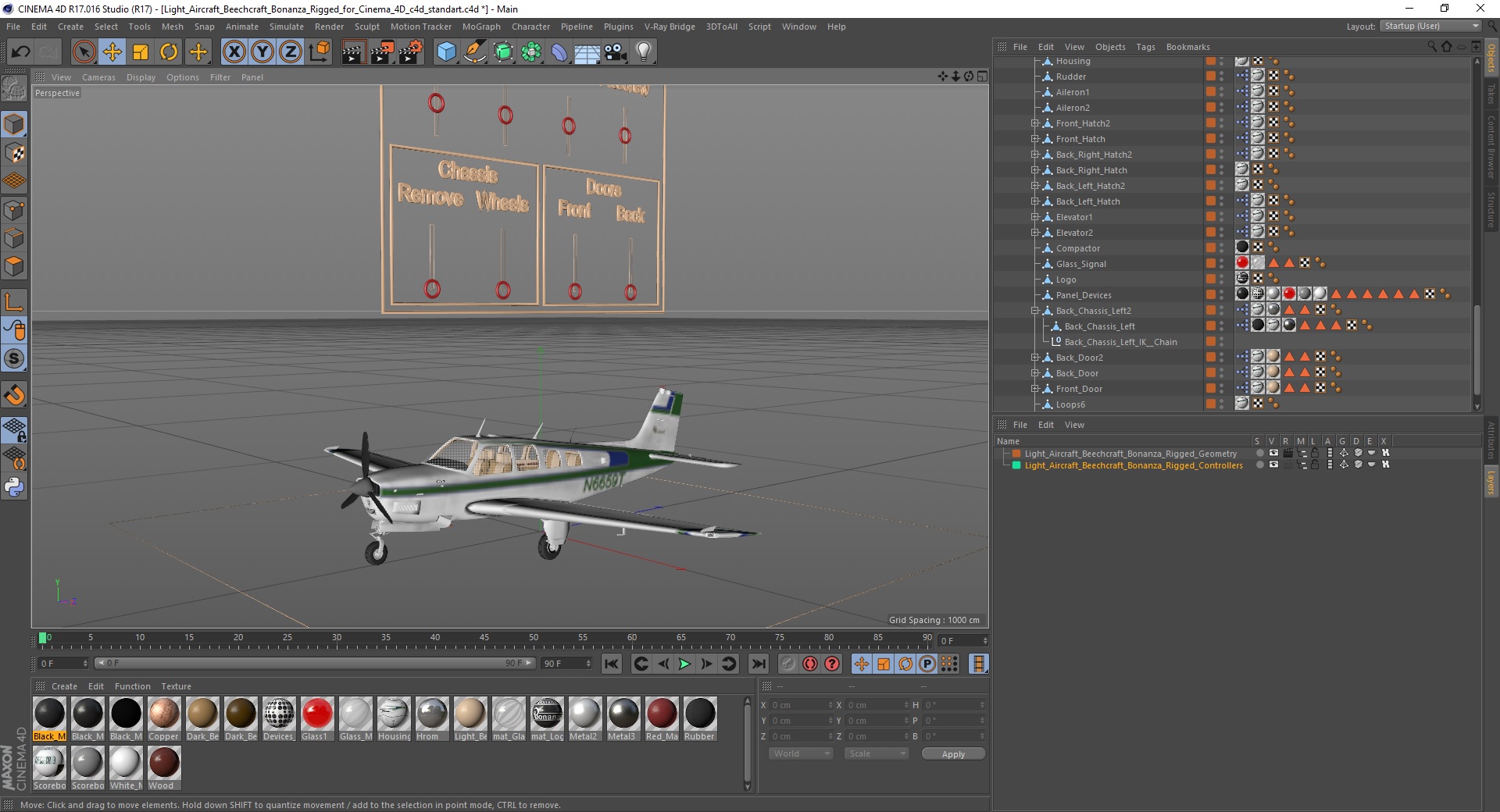 Light Aircraft Beechcraft Bonanza Rigged for Cinema 4D 3D model