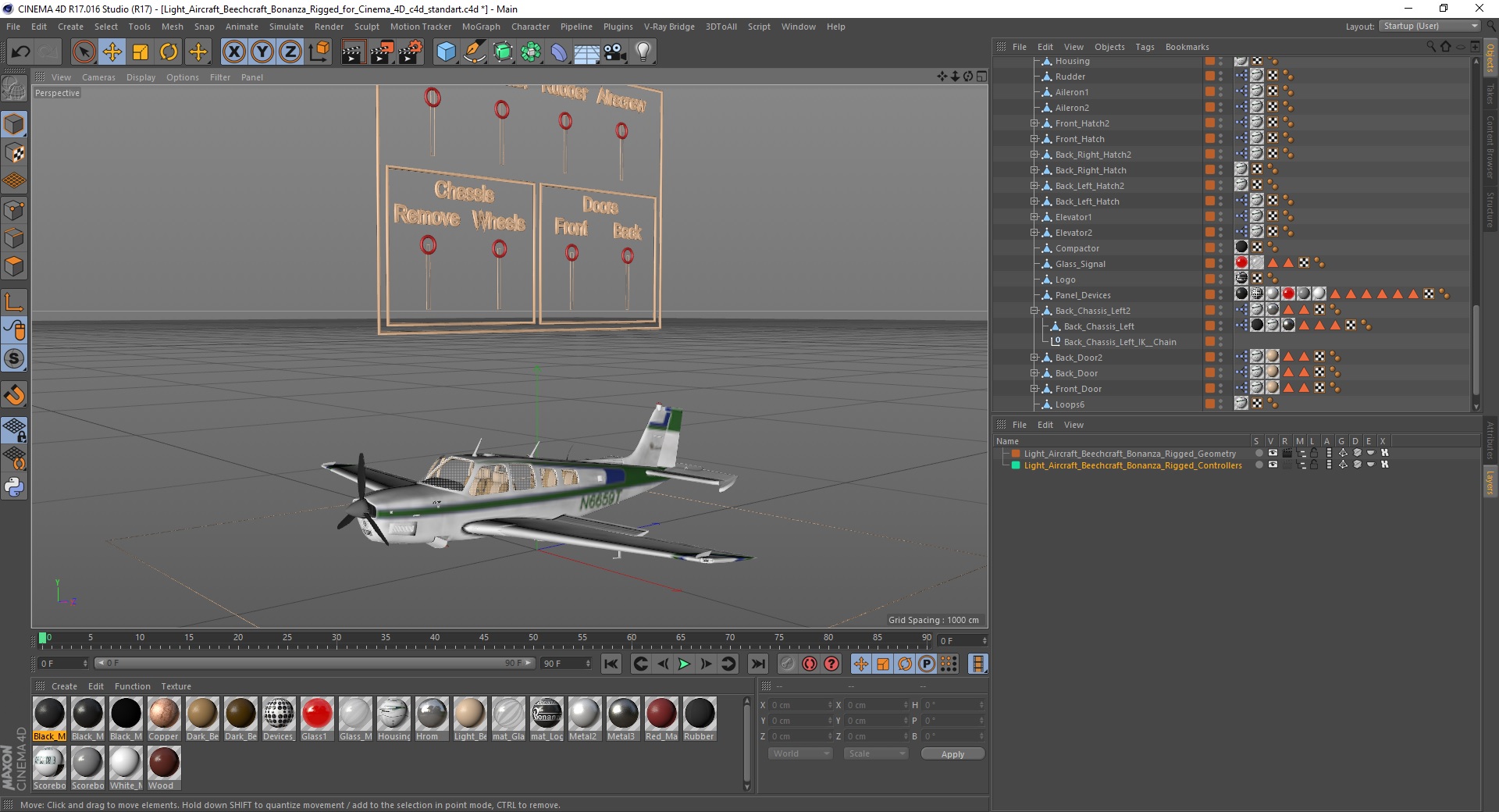 Light Aircraft Beechcraft Bonanza Rigged for Cinema 4D 3D model