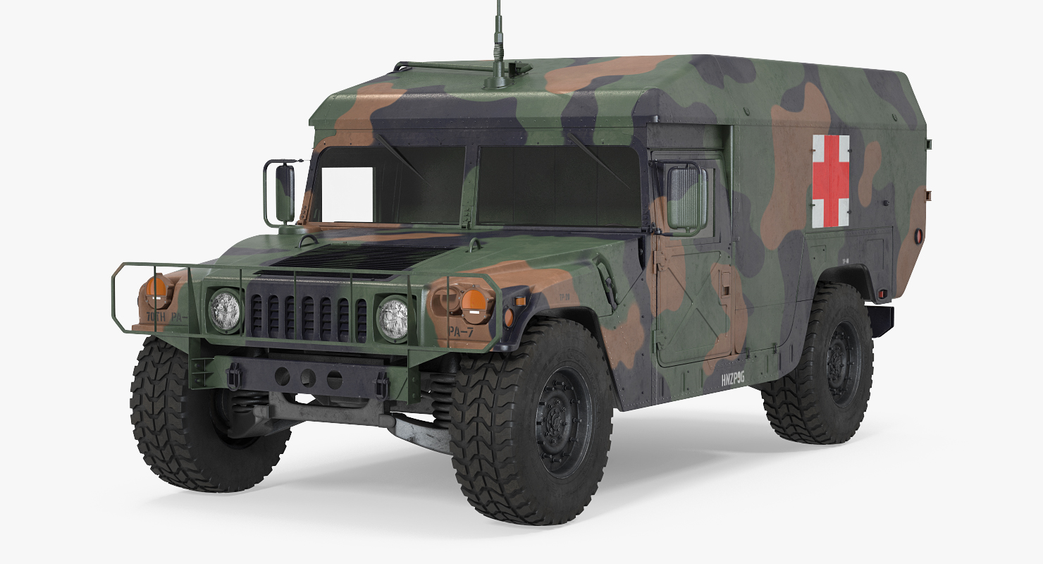 3D model Mini Ambulance Military Car HMMWV m996 Rigged Camo