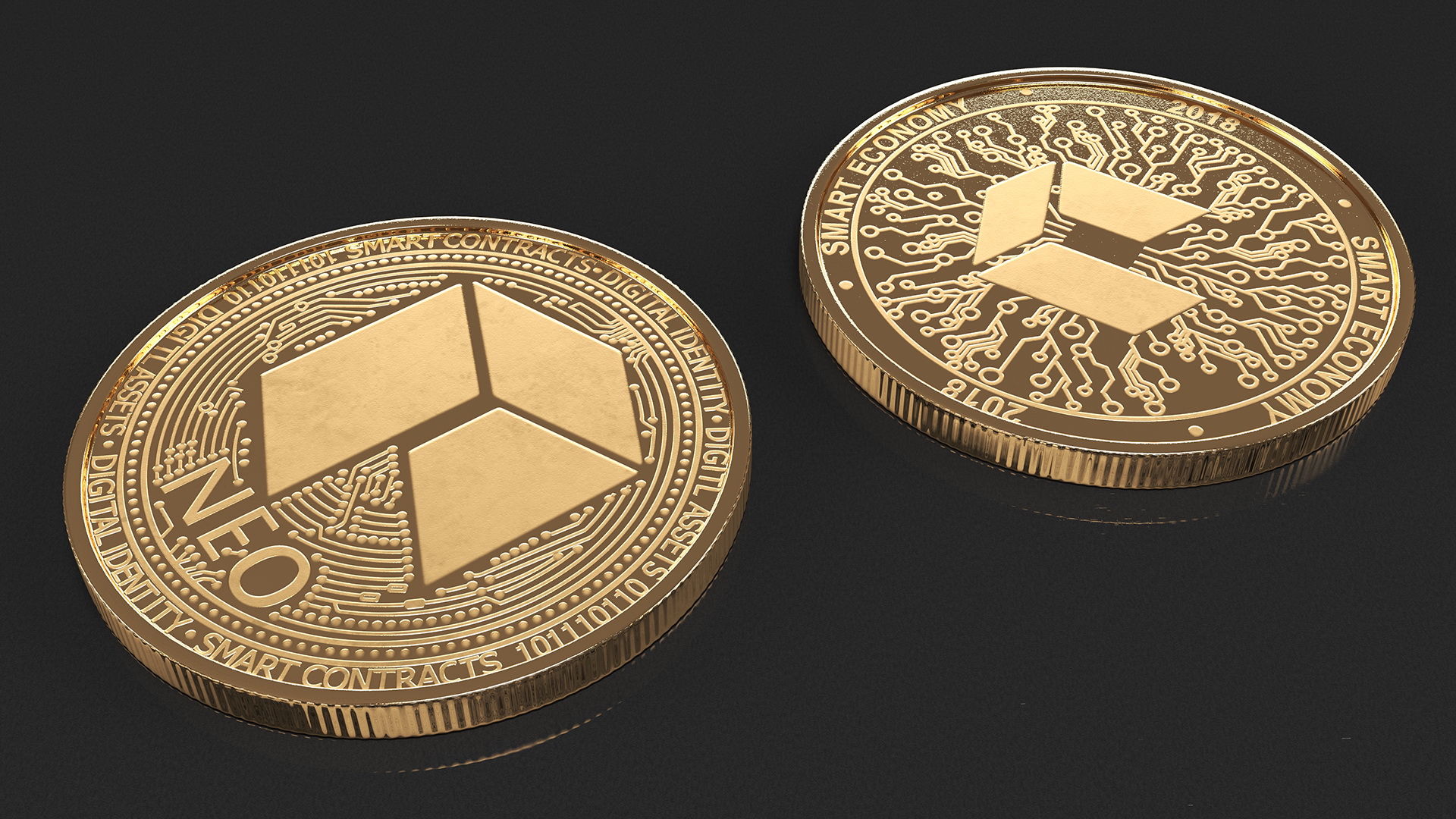 3D NEO Cryptocurrency Coin Gold model