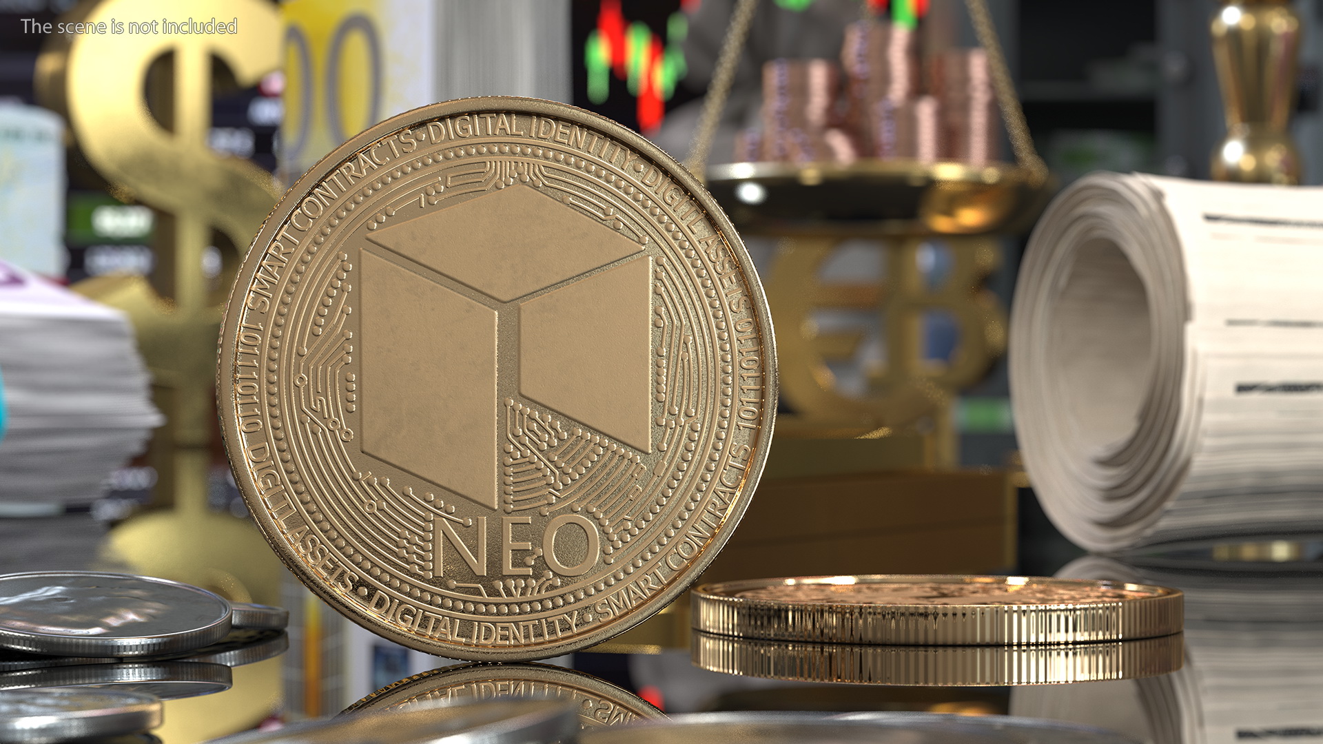 3D NEO Cryptocurrency Coin Gold model