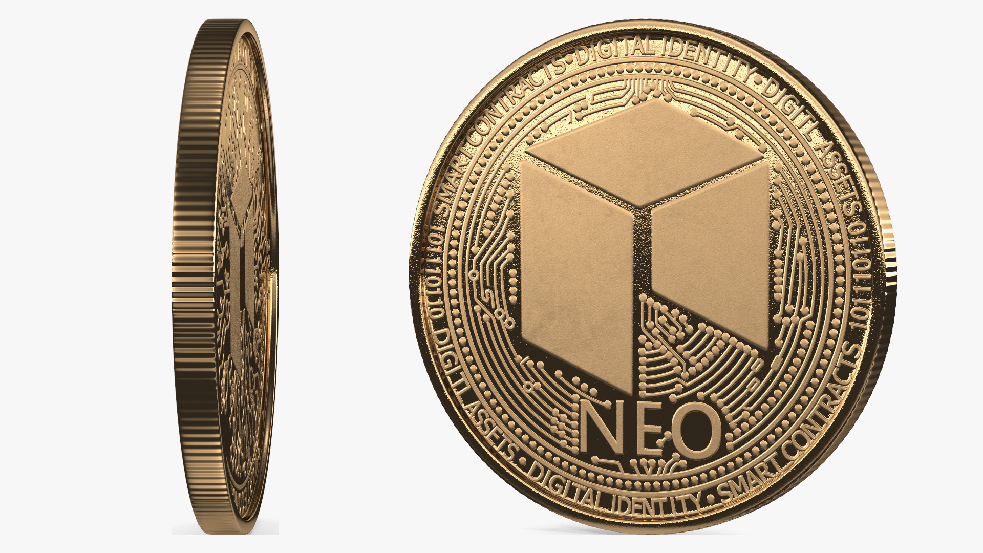 3D NEO Cryptocurrency Coin Gold model