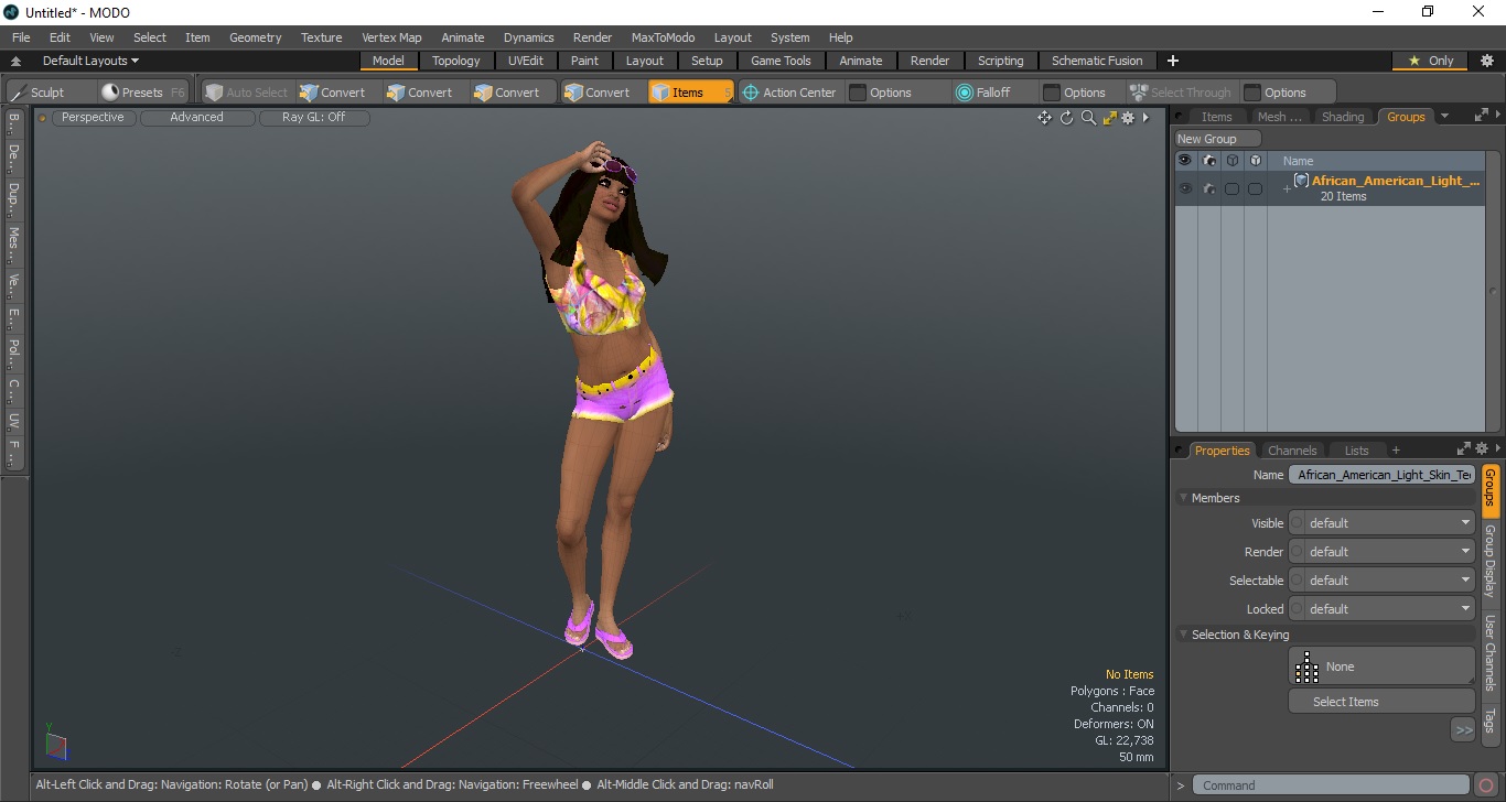 African American Light Skin Teenage Girl Beach Style 3D