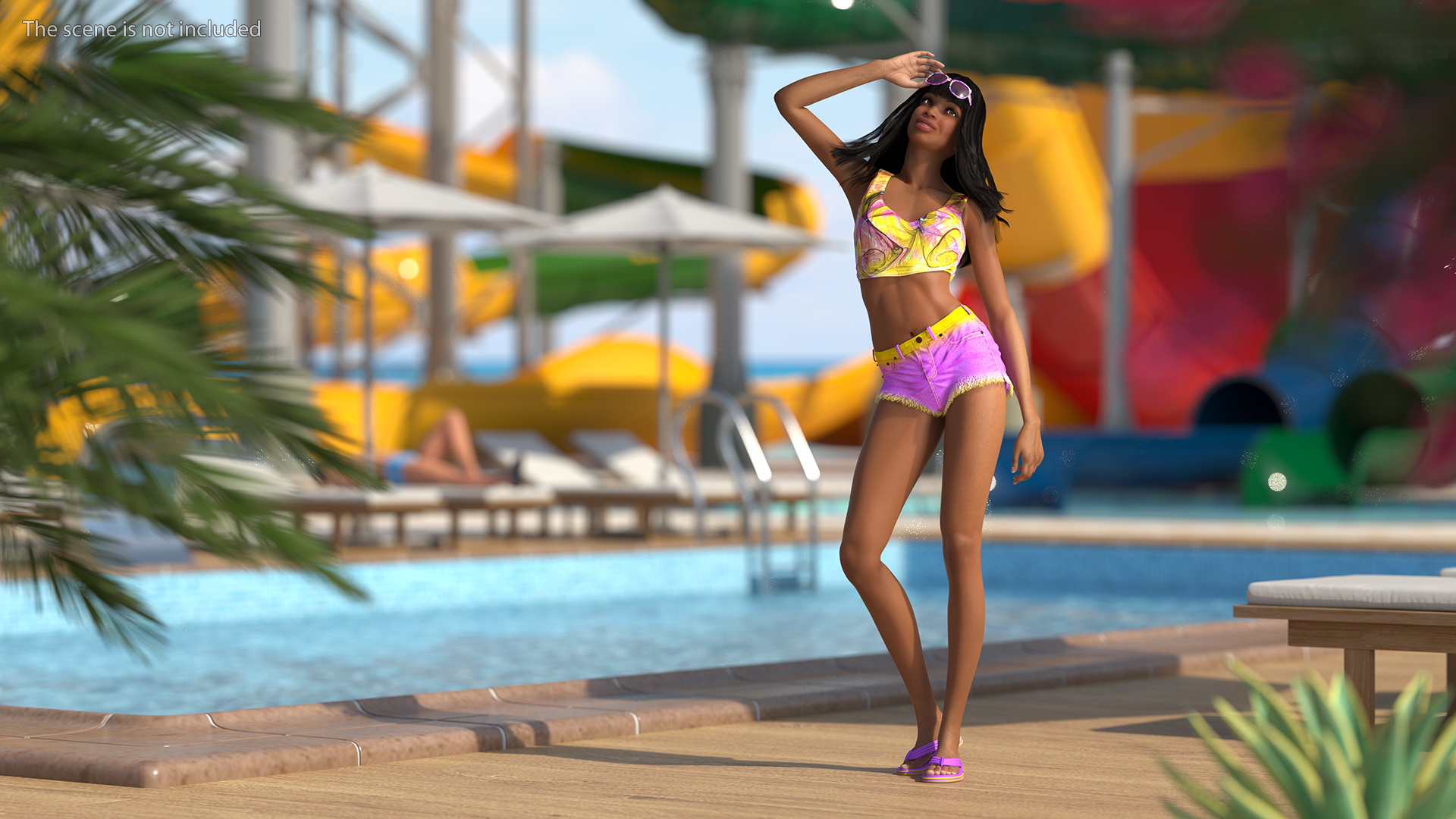 African American Light Skin Teenage Girl Beach Style 3D