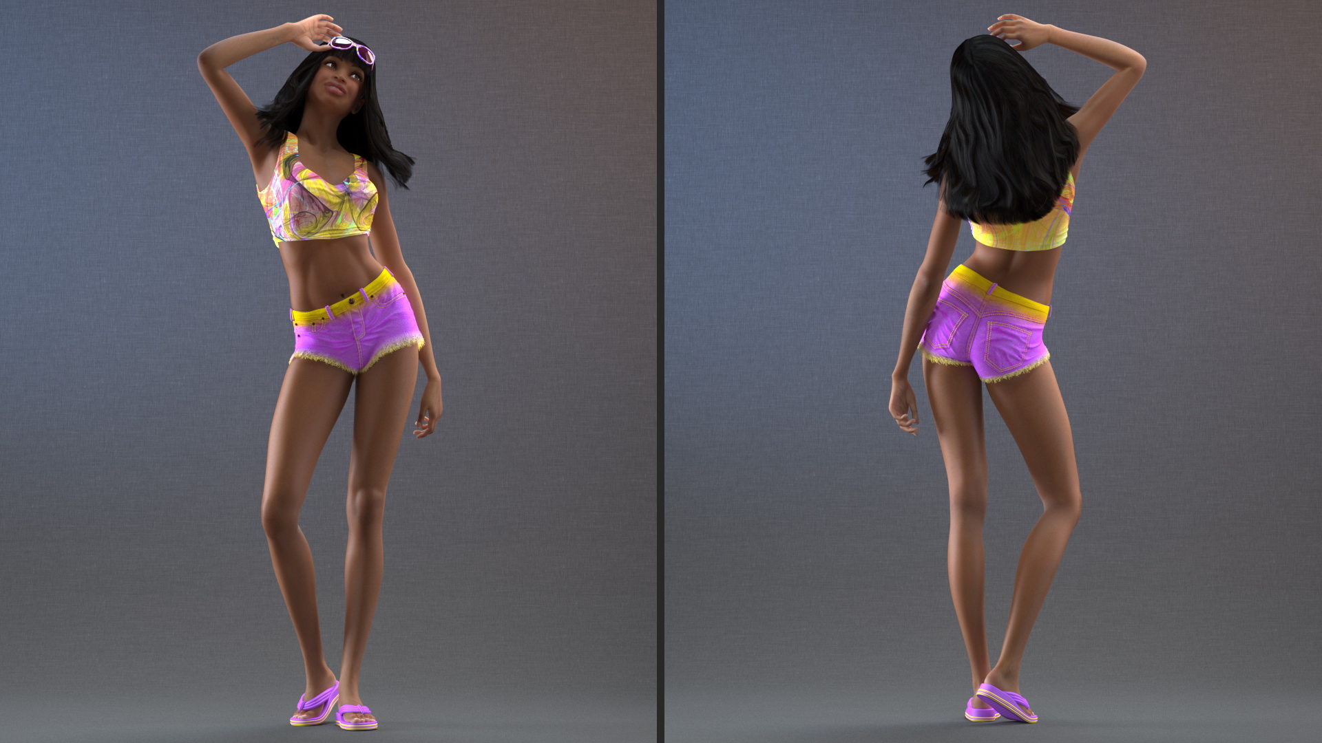 African American Light Skin Teenage Girl Beach Style 3D