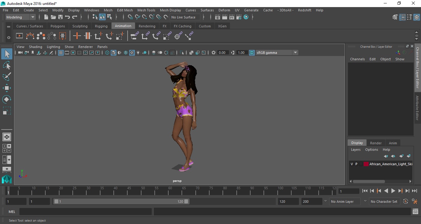 African American Light Skin Teenage Girl Beach Style 3D